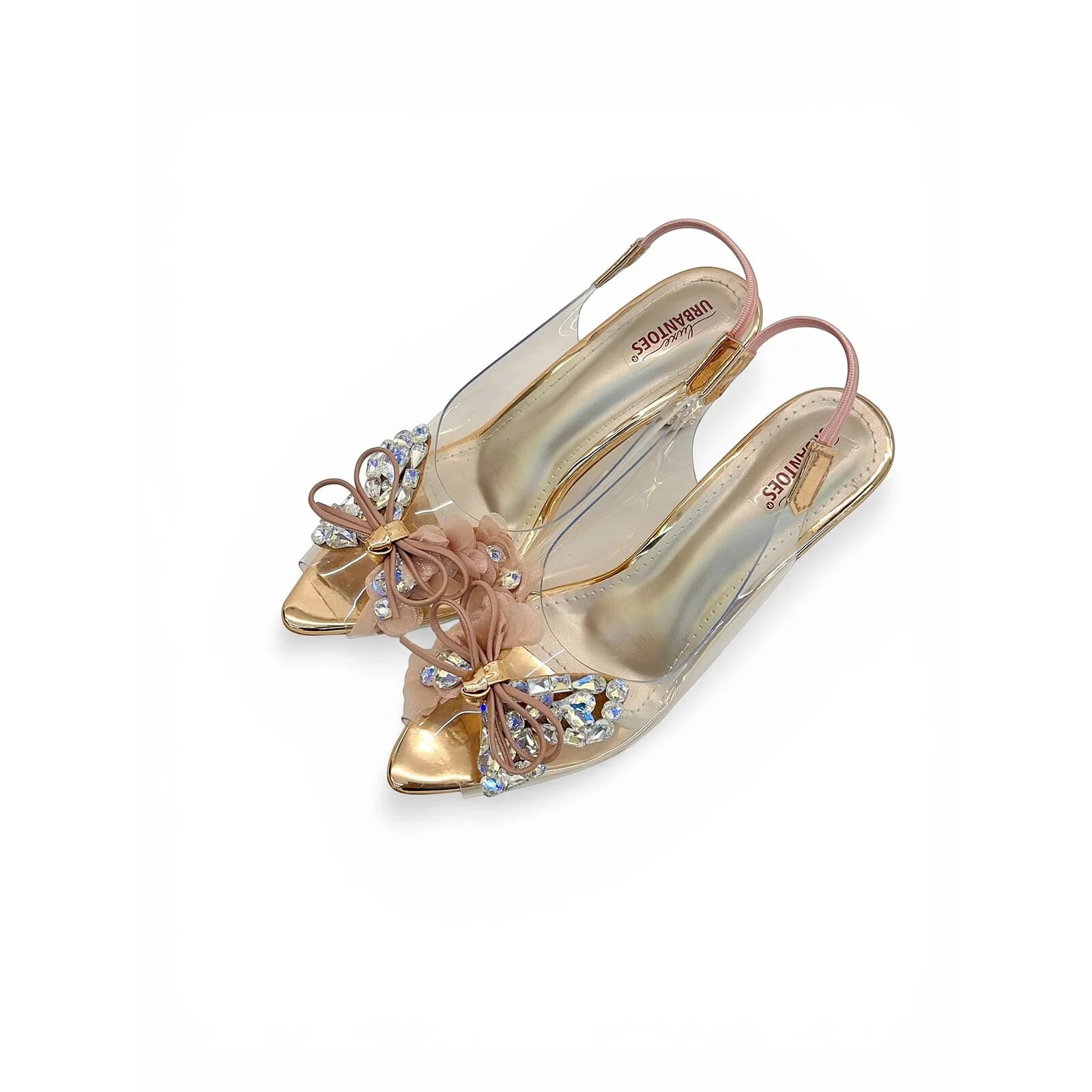 Transparent Rosegold Slingback Heels for Women ā Crystal Embellished Party Sandals