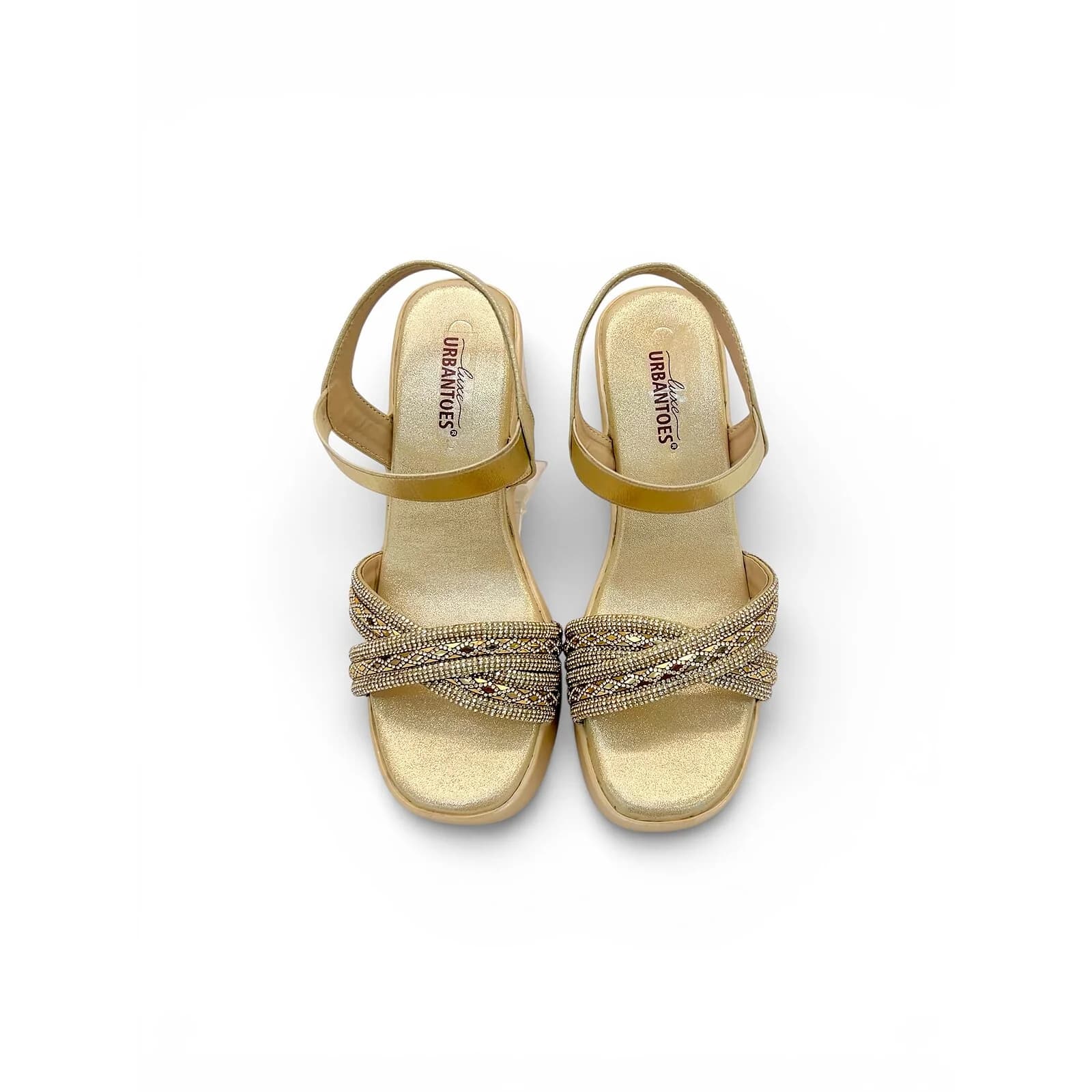Gold Platform Heels for Women – Embellished Strap Block Heel Sandals