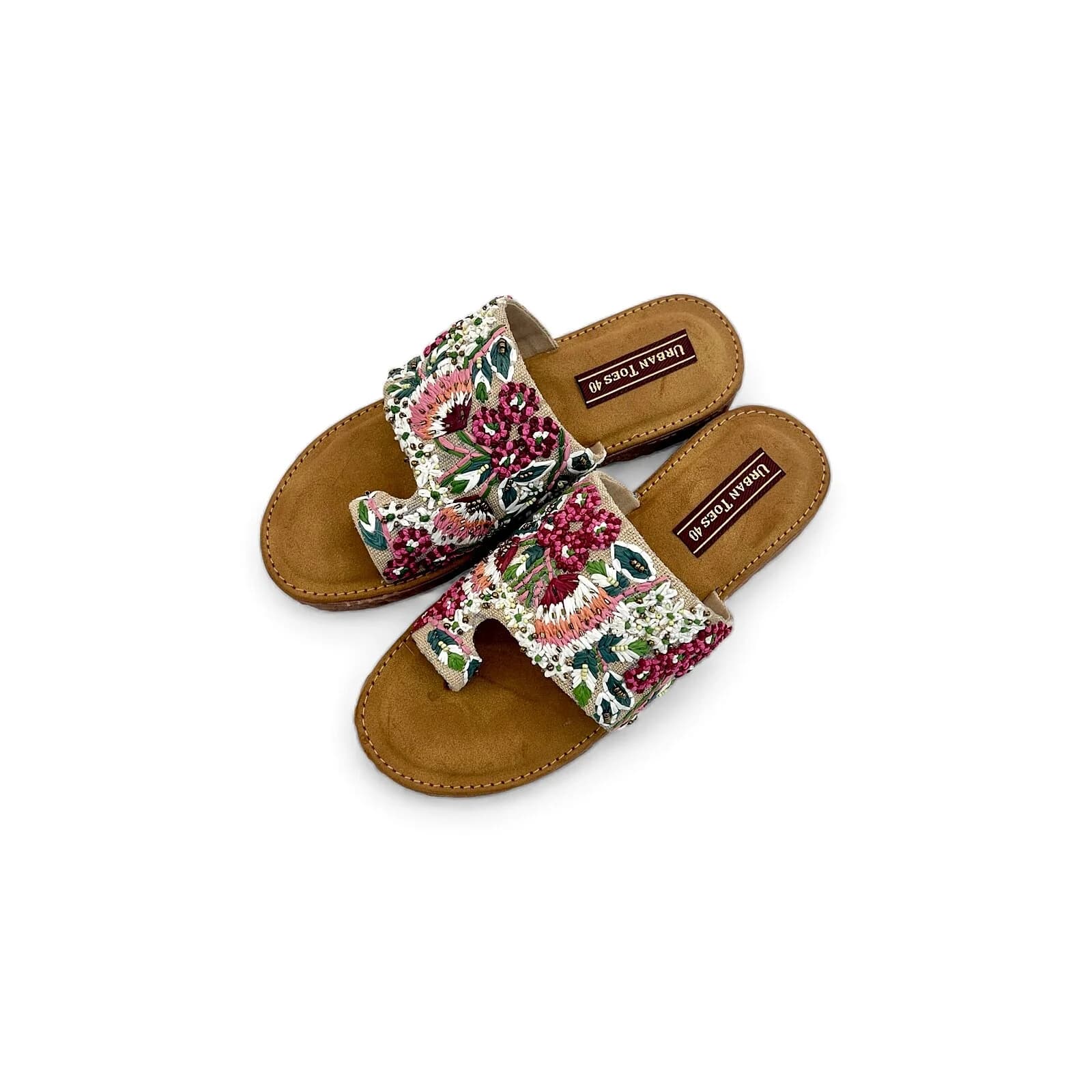 Floral Embroidered Flat Sandals for Women – Ethnic Toe Ring Slippers