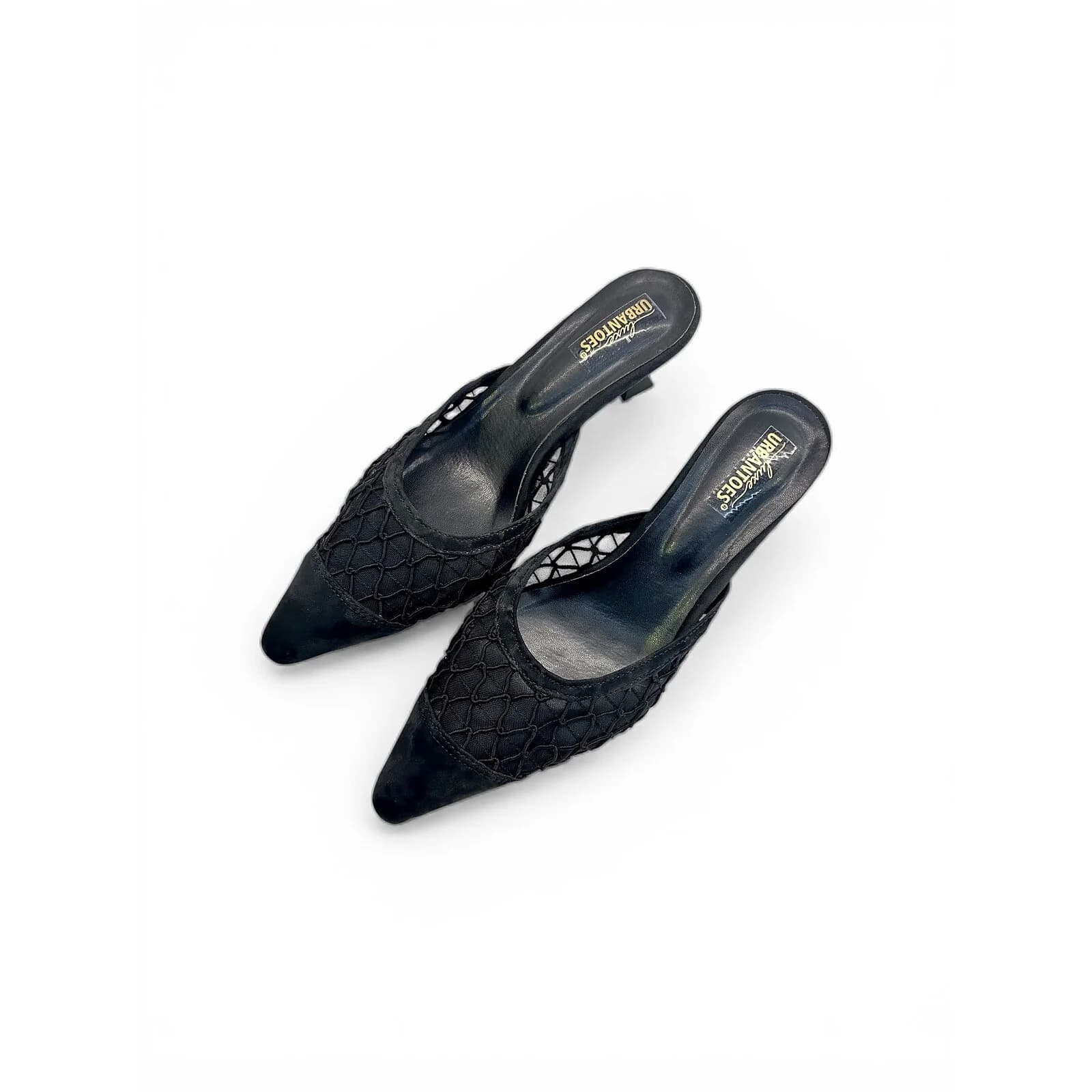 Black Mesh Kitten Heels for Women – Pointed Toe Mule Heels