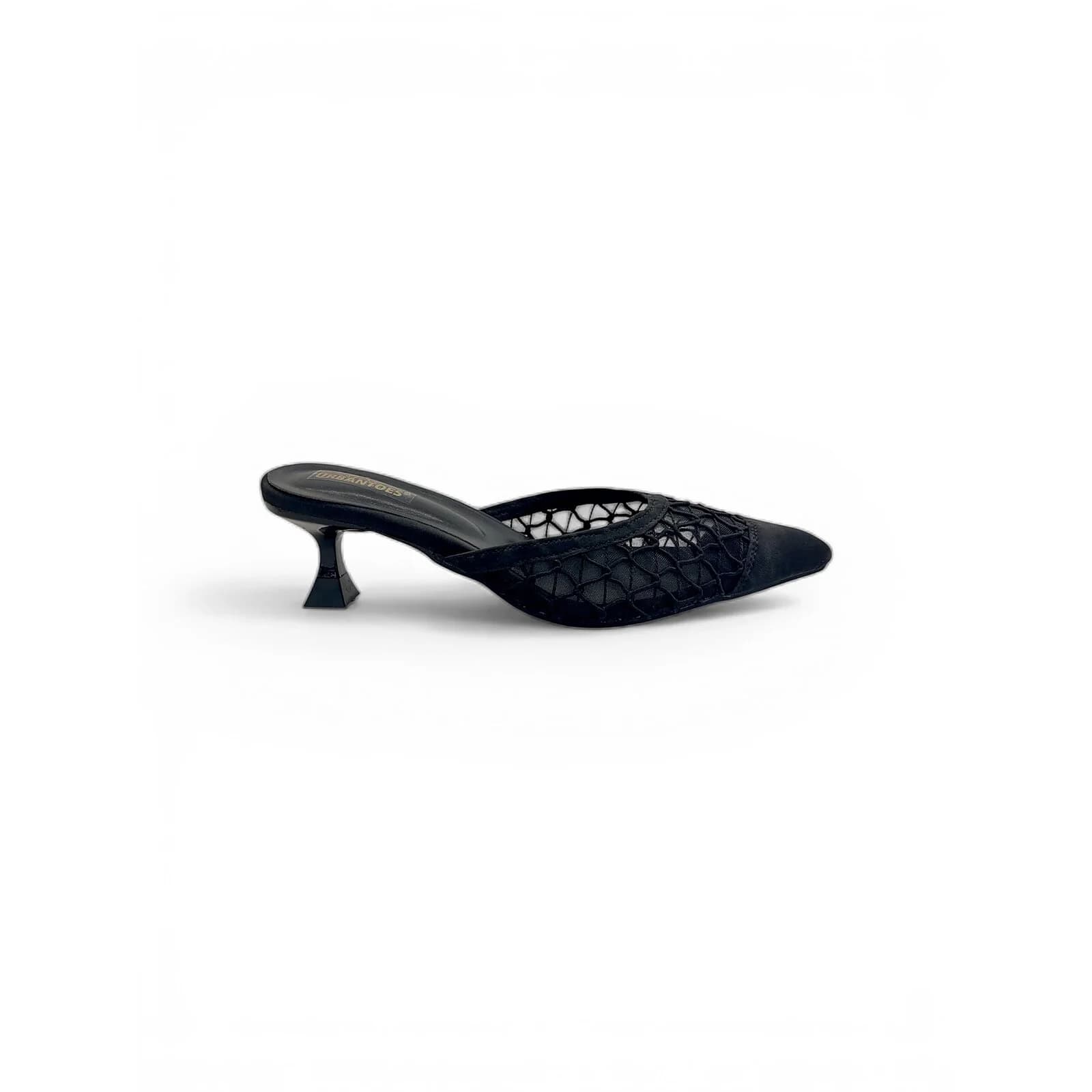 Black Mesh Kitten Heels for Women – Pointed Toe Mule Heels