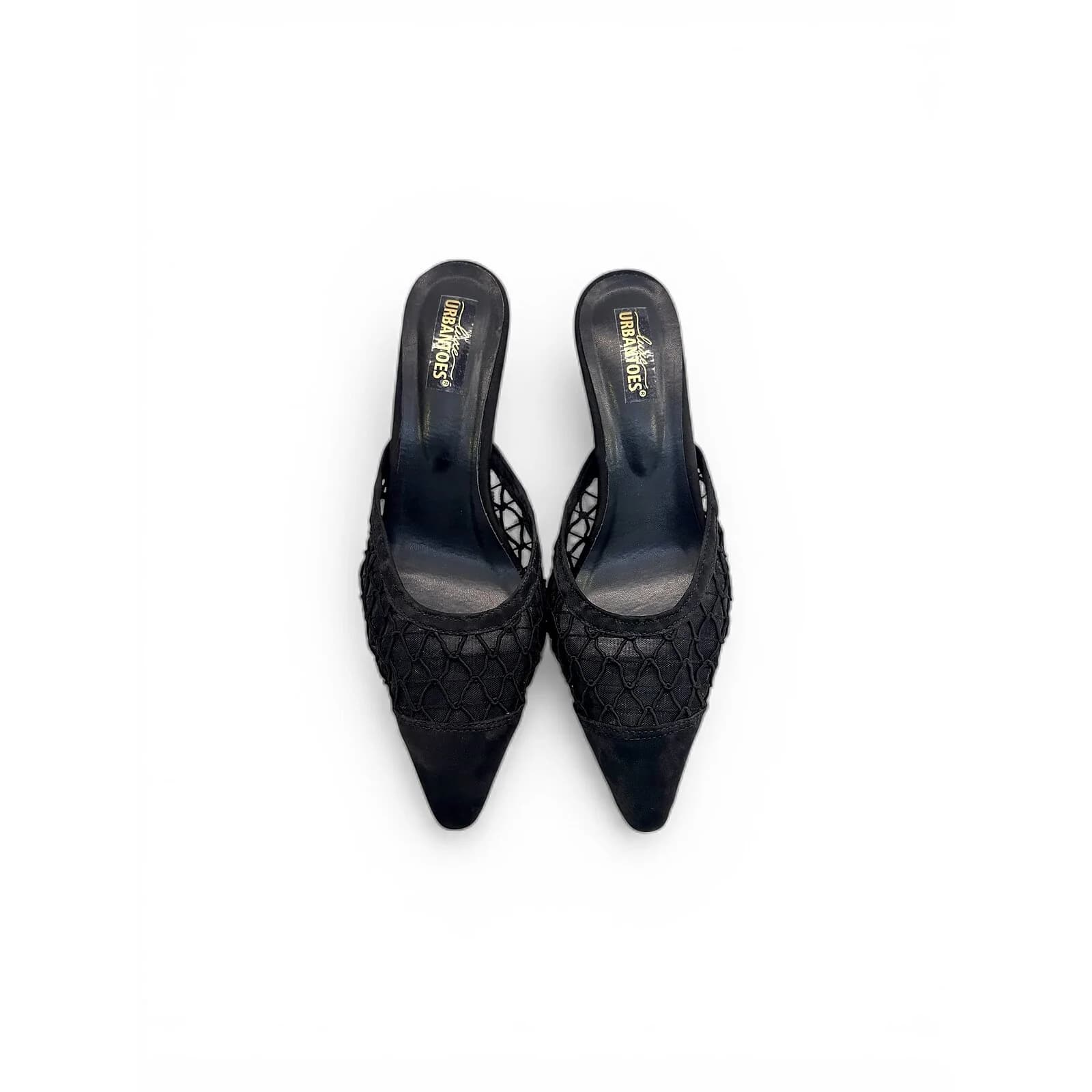 Black Mesh Kitten Heels for Women – Pointed Toe Mule Heels