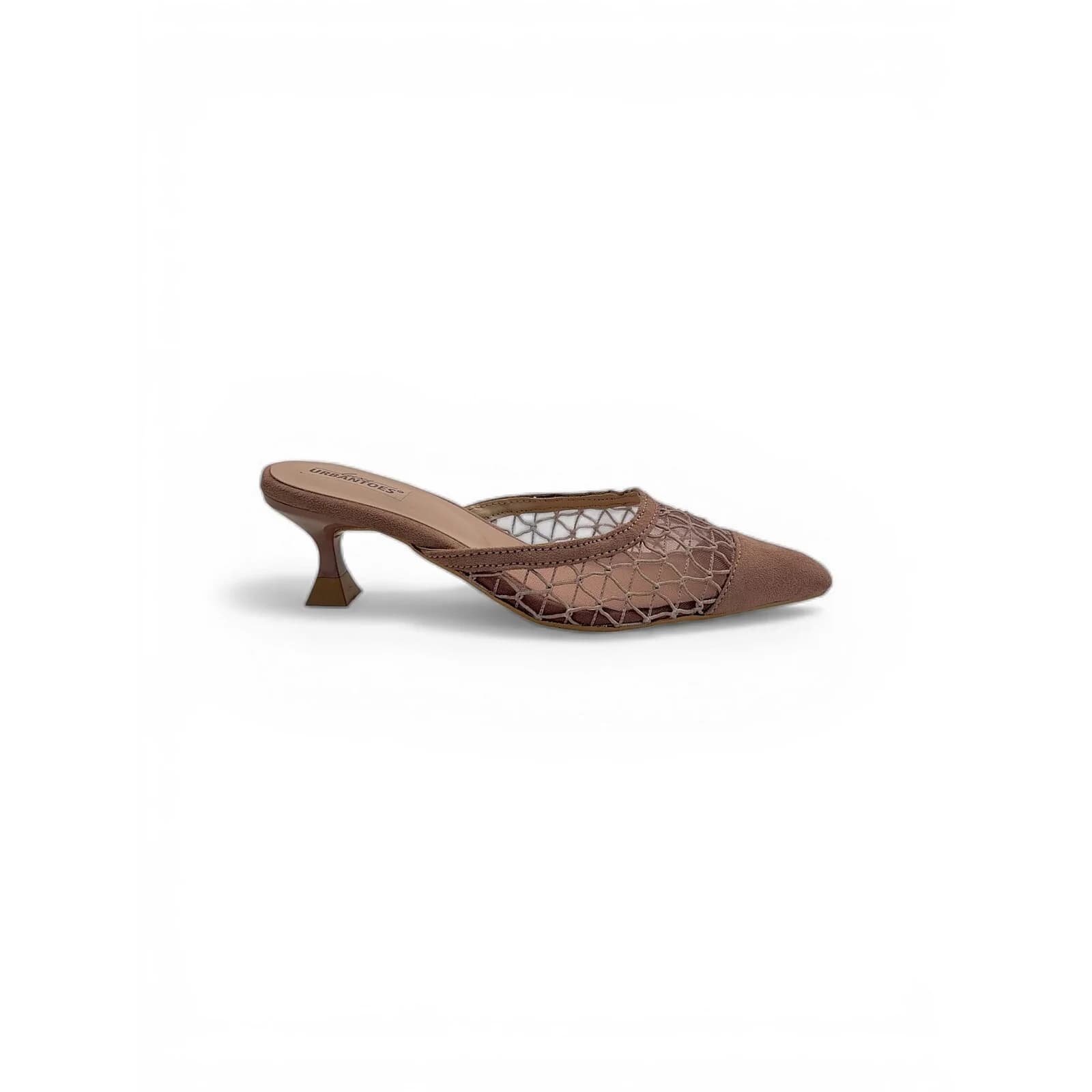 Nude Mesh Kitten Heels for Women – Pointed Toe Mule Heels