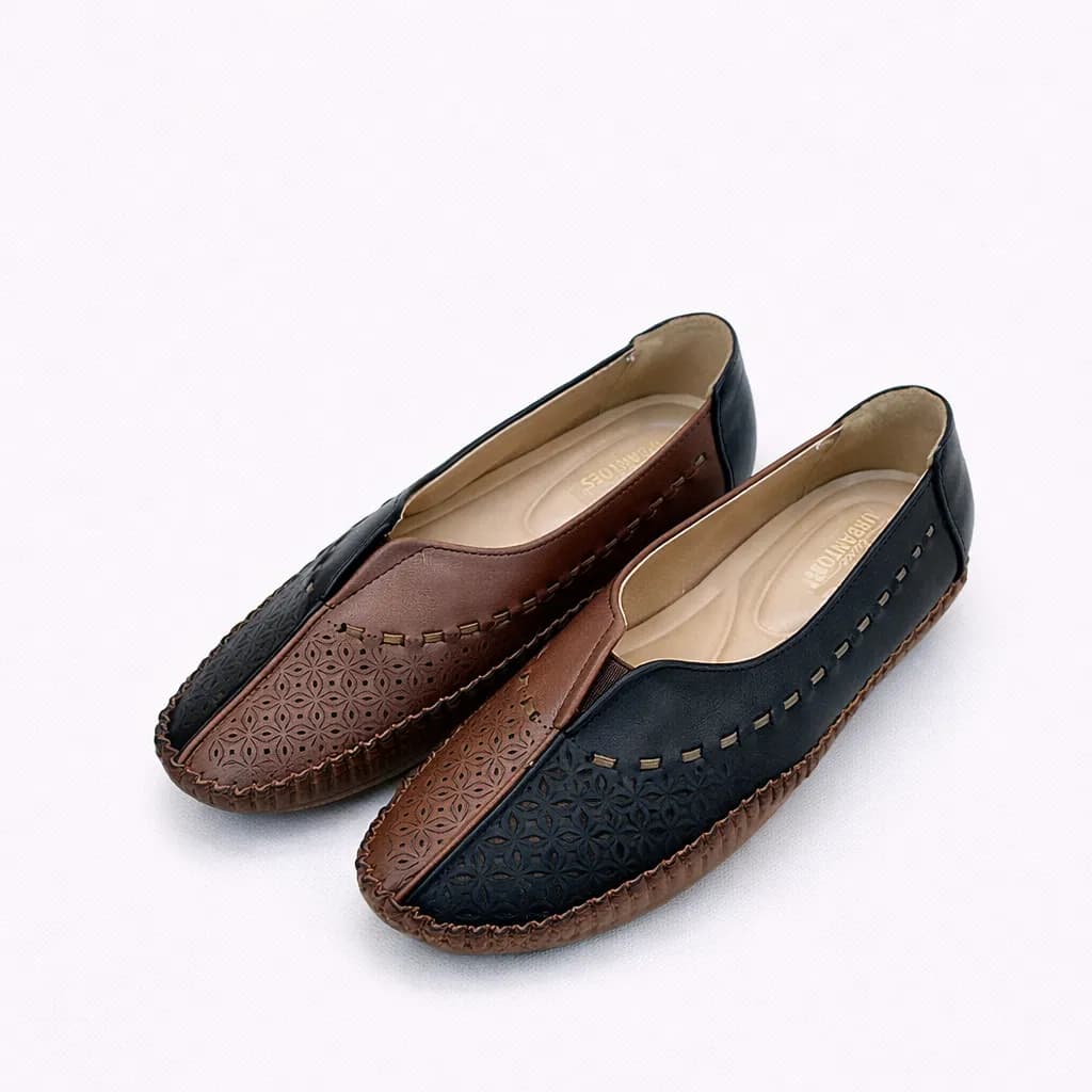 UrbanToes Black & Brown Laser-Cut Comfort Flats