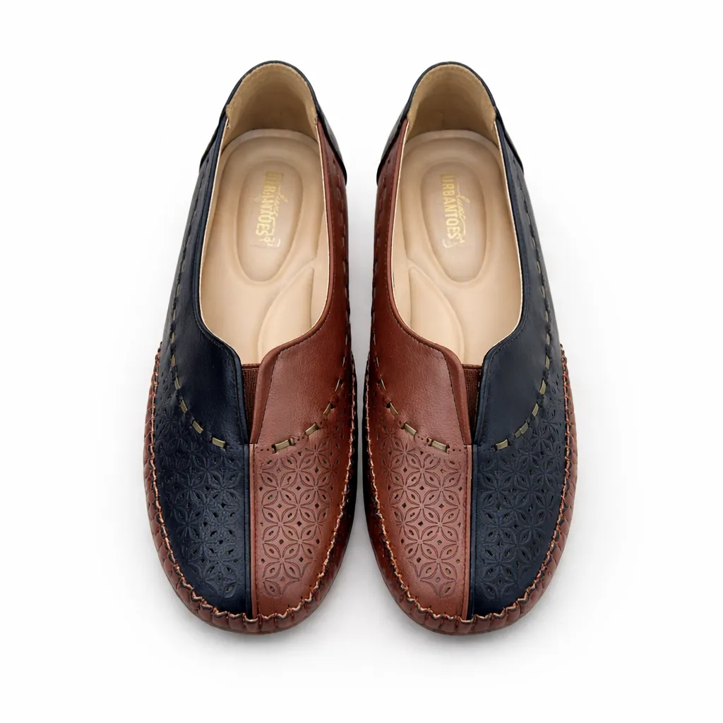 UrbanToes Black & Brown Laser-Cut Comfort Flats