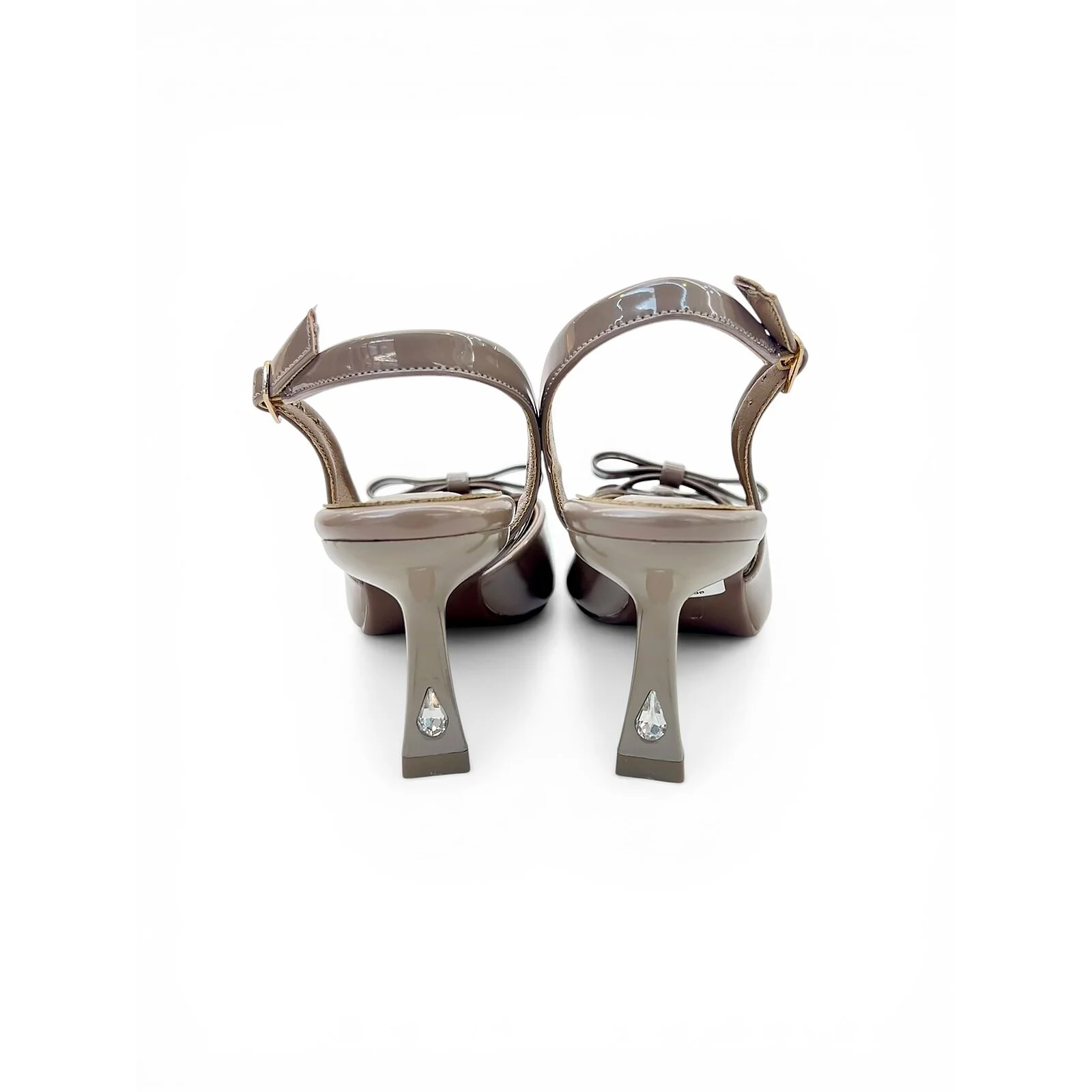 Taupe Patent Slingback Kitten Heels with Bow – Urbantoes India