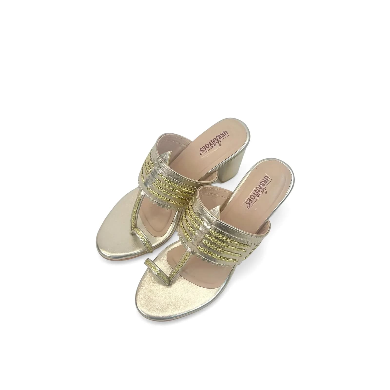 Gold Kolhapuri Block Heel Slipper for Women – Urbantoes