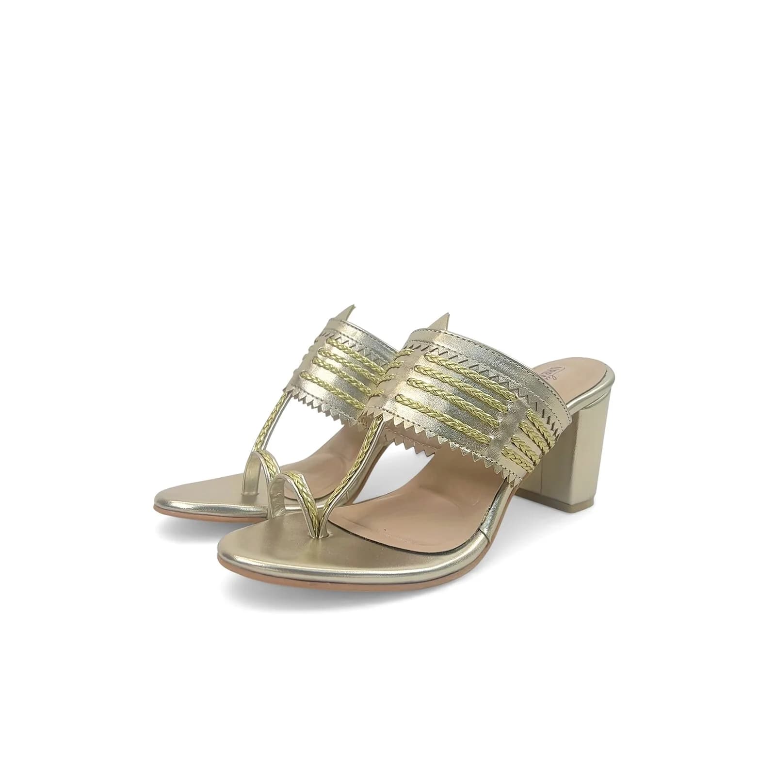 Gold Kolhapuri Block Heel Slipper for Women – Urbantoes