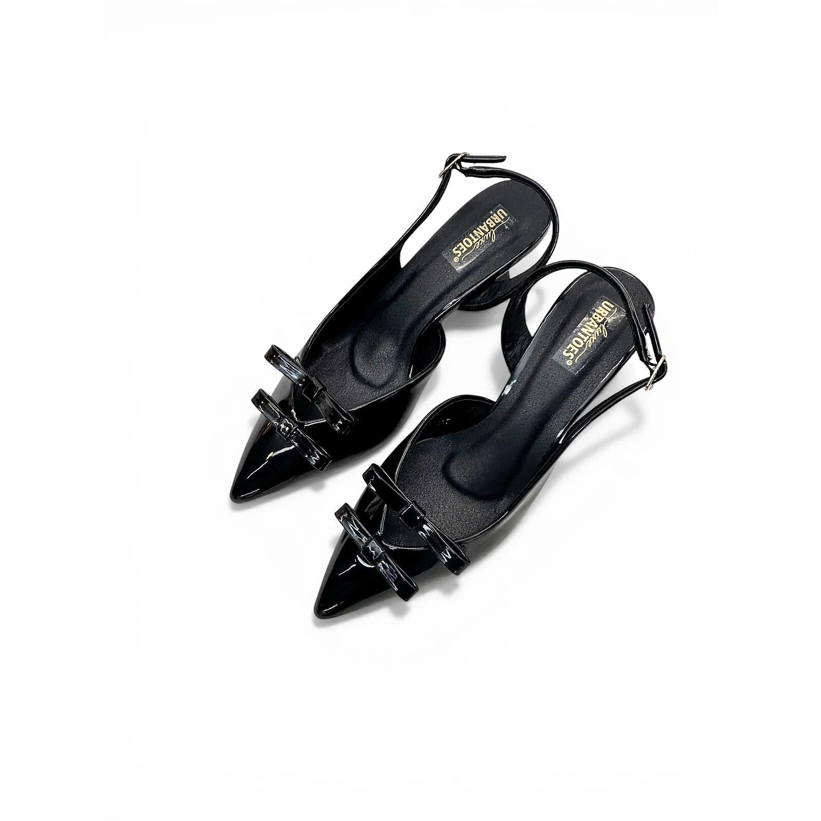 Black Patent Slingback Kitten Heels with Bow – Urbantoes India