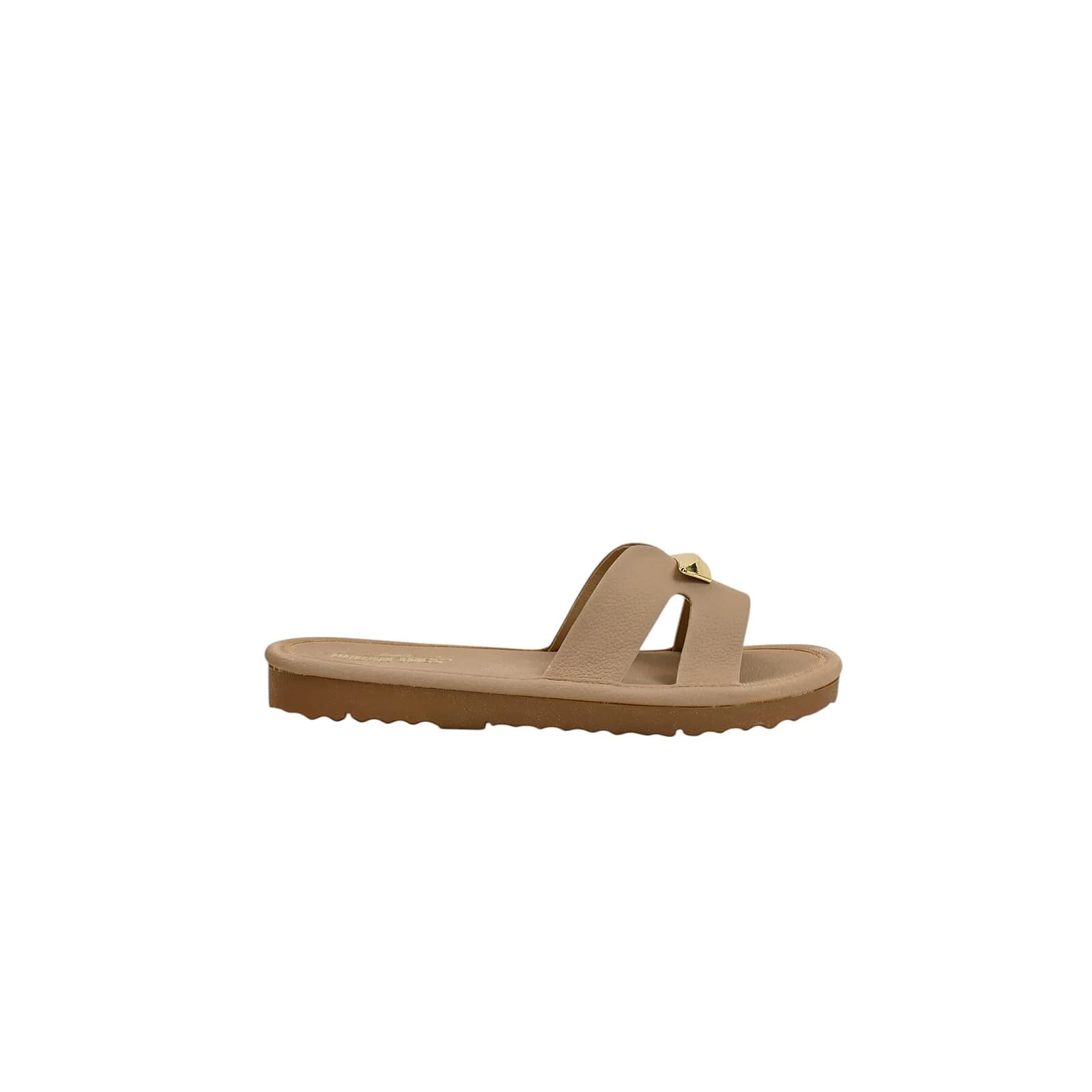 Brown Buckle Flat Slide Sandals Women – Vegan Leather Daily Wear