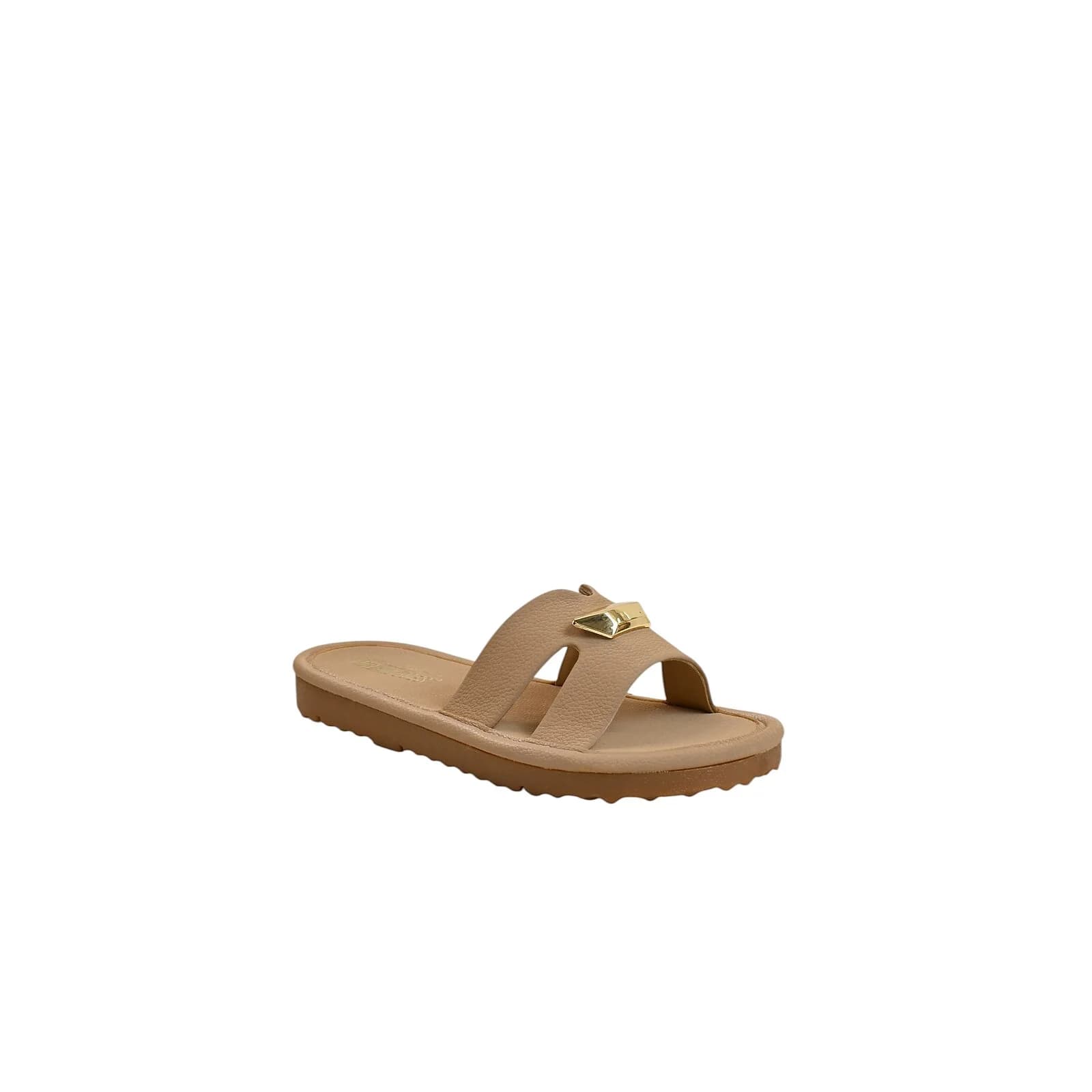 Brown Buckle Flat Slide Sandals Women – Vegan Leather Daily Wear