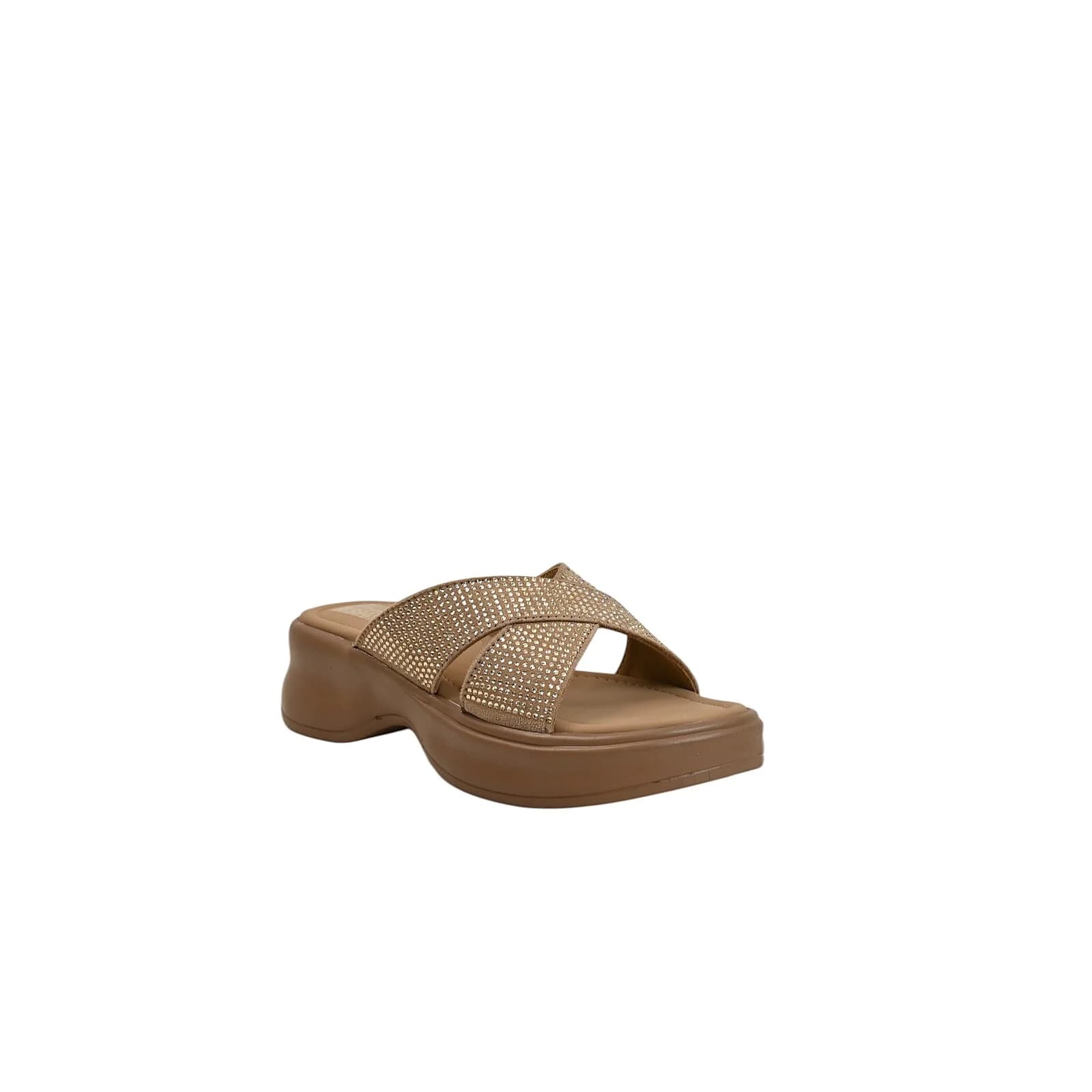 Brown Embellished Platform Slide for Women – Comfort Daily Wear