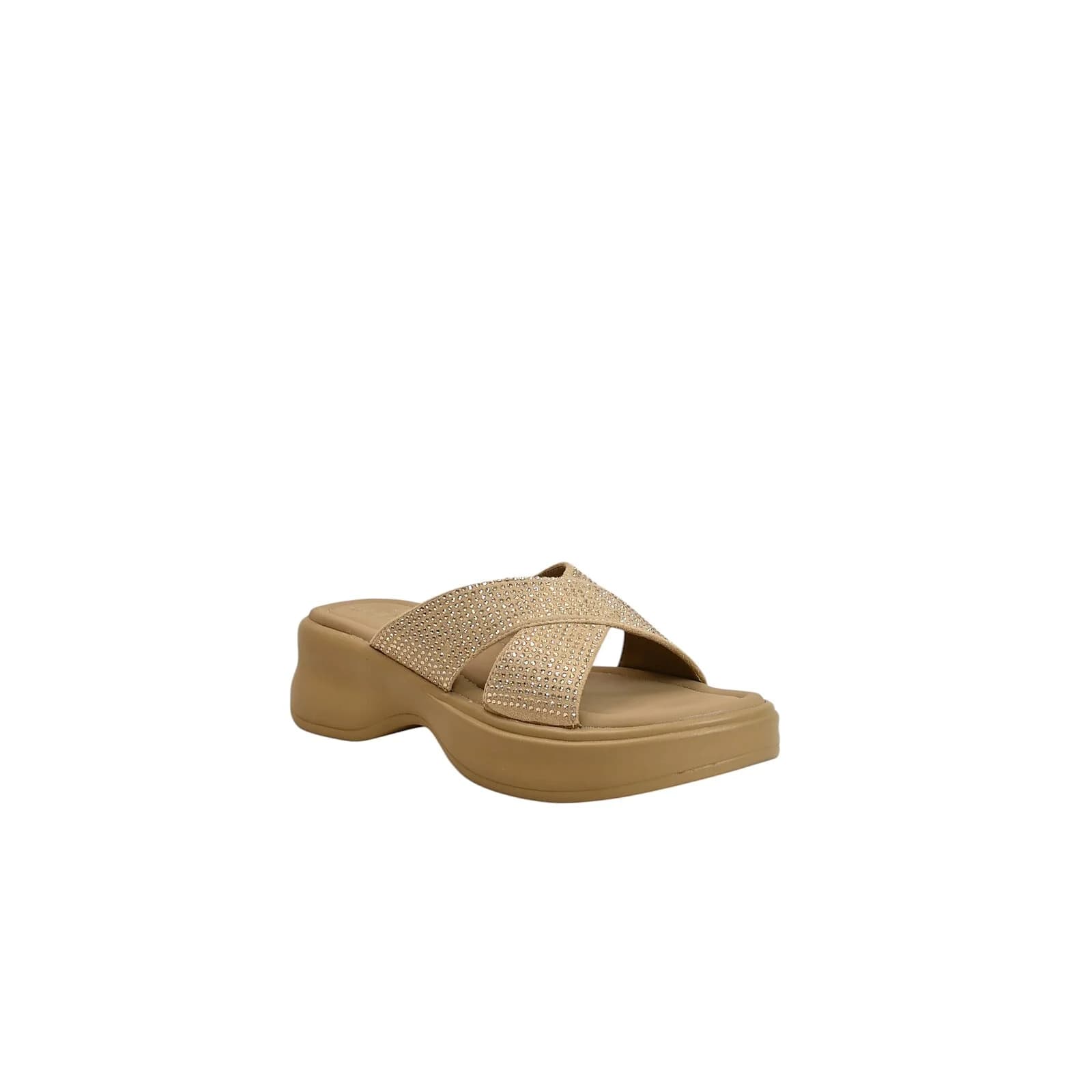 Beige Embellished Platform Slide for Women – Comfort Daily Wear