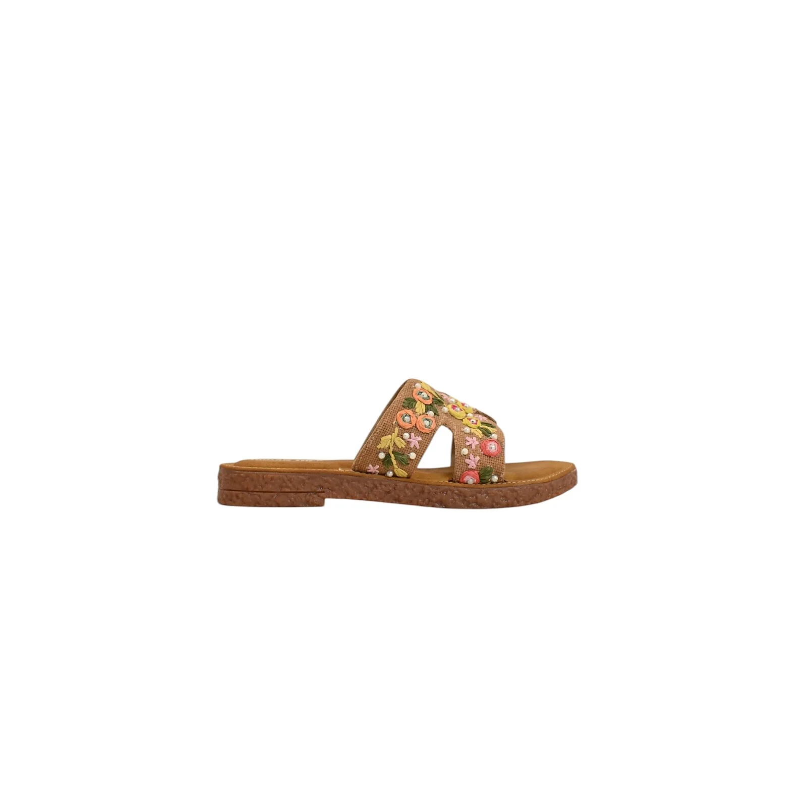 Peach embroidered flat sandals for women