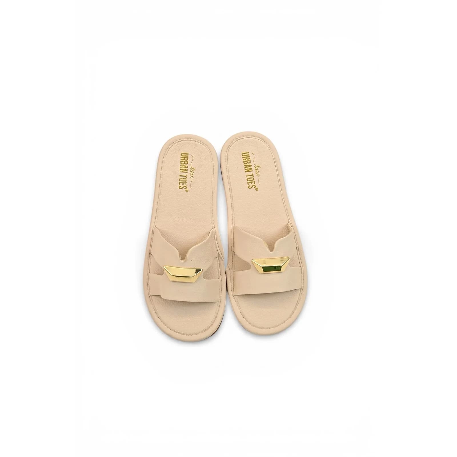 Cream Buckle Flat Slide Sandals Women ā Vegan Leather Daily Wear