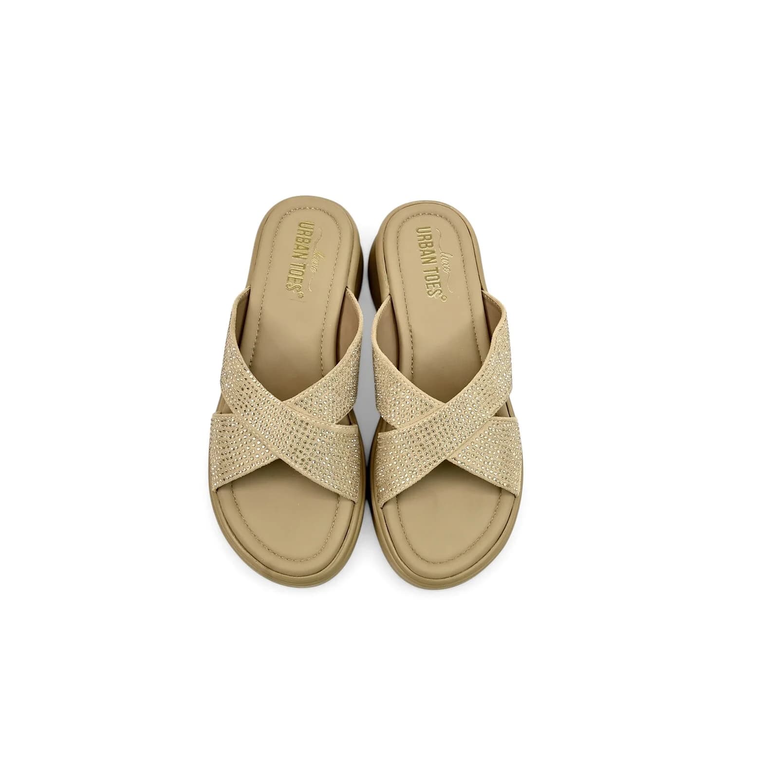 Beige Embellished Platform Slide for Women – Comfort Daily Wear