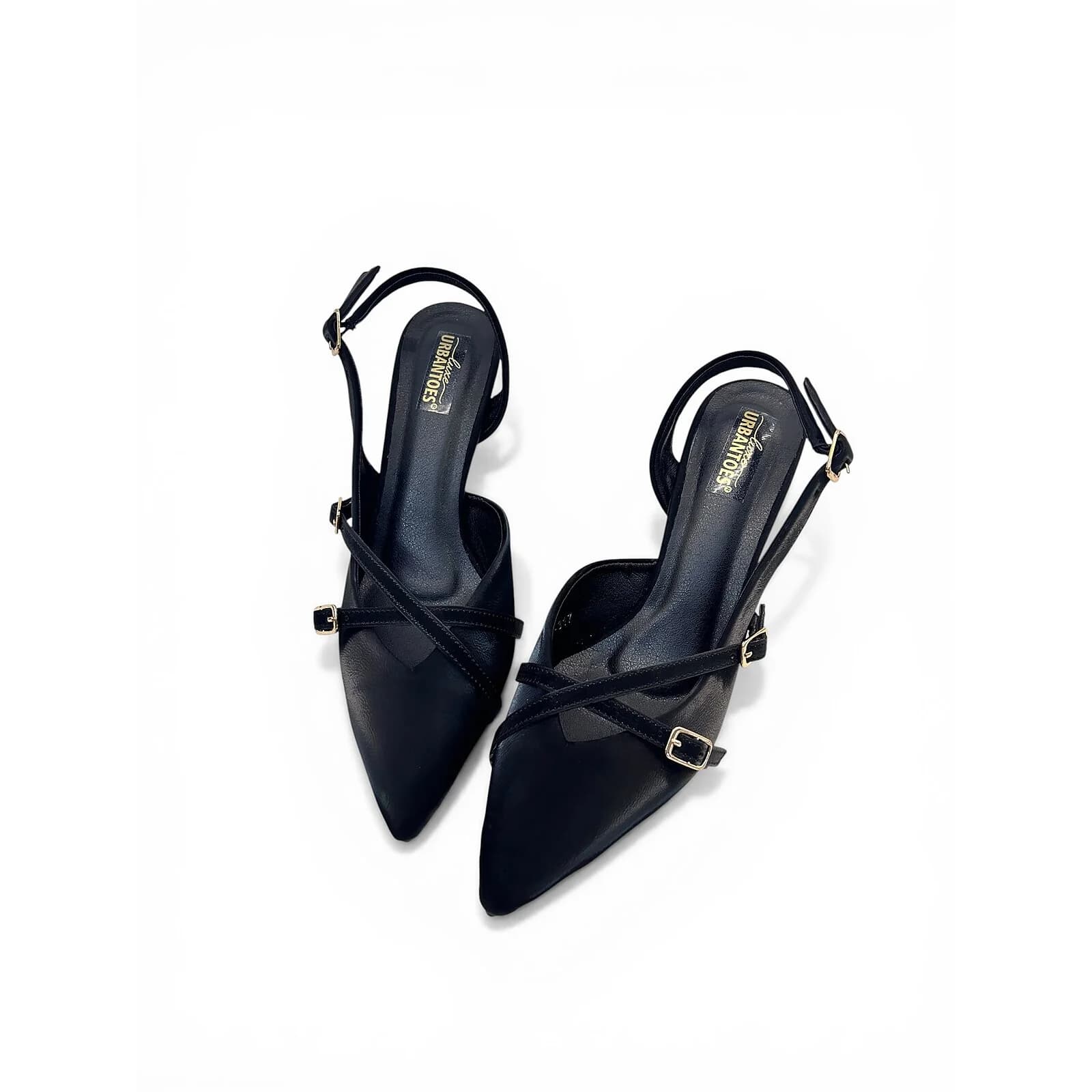 Black Pointed Toe Slingback Kitten Heels for Women – Urbantoes India