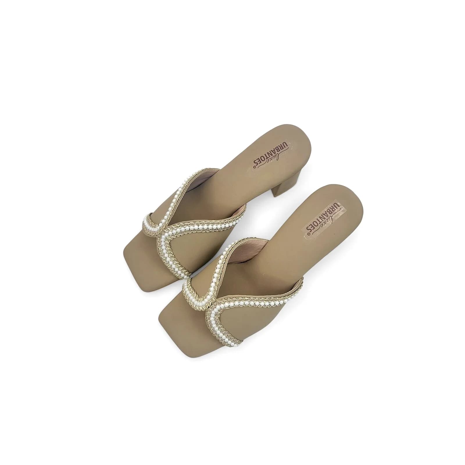 Khakhi Pearl Embellished Block Heel Sandals for Women – Urbantoes