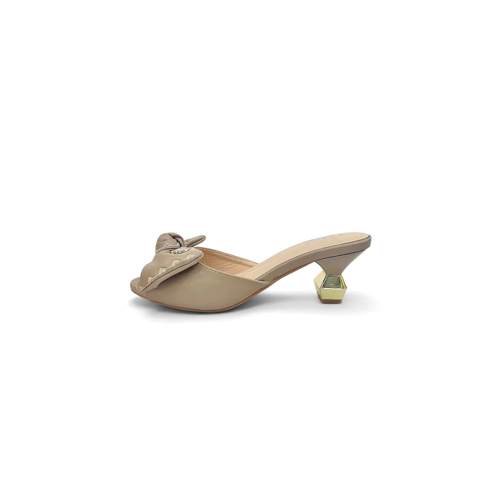 Khakhi Bow Detail Slip-On Statement Heels for Women – Urbantoes India