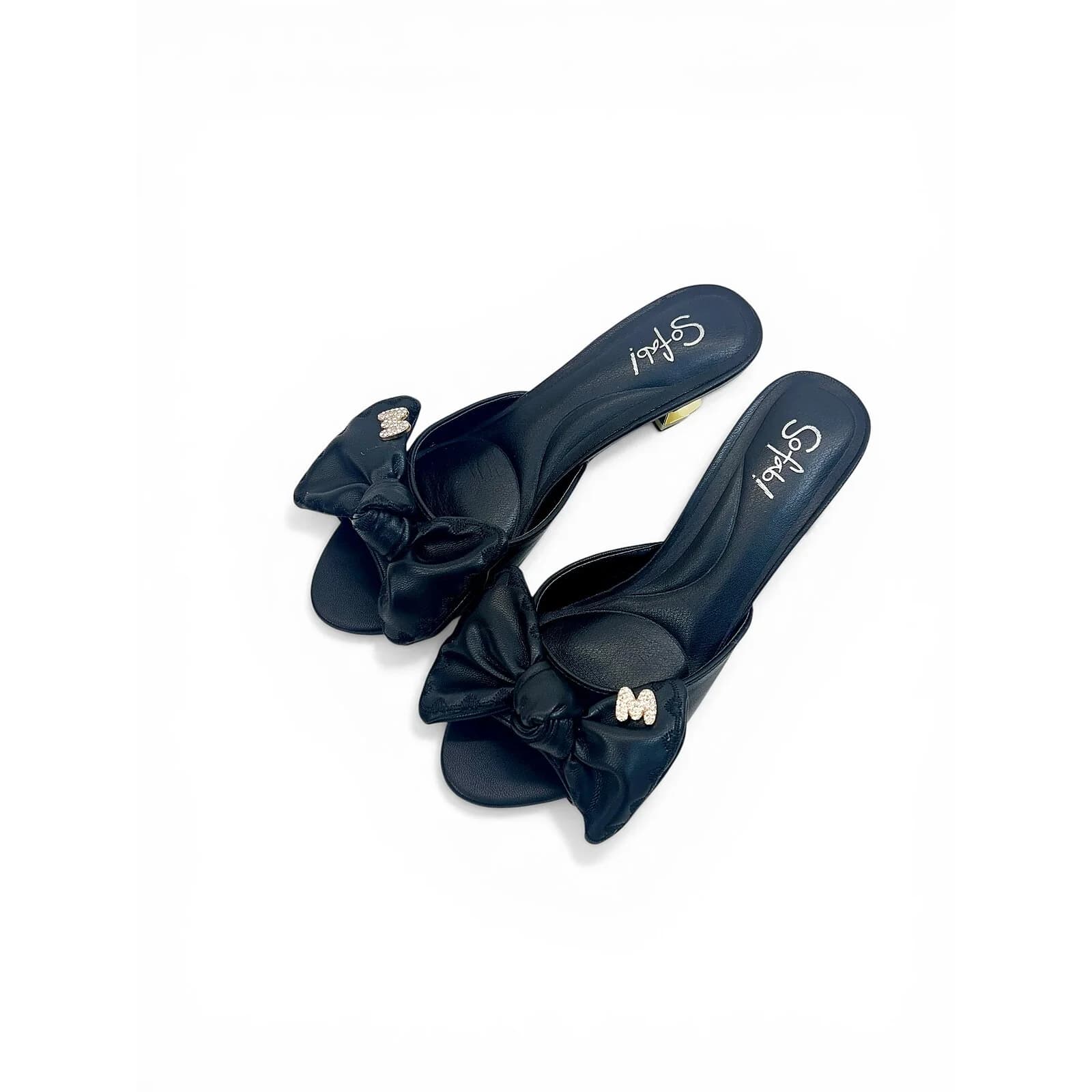 Black Bow Detail Slip-On Statement Heels for Women – Urbantoes India