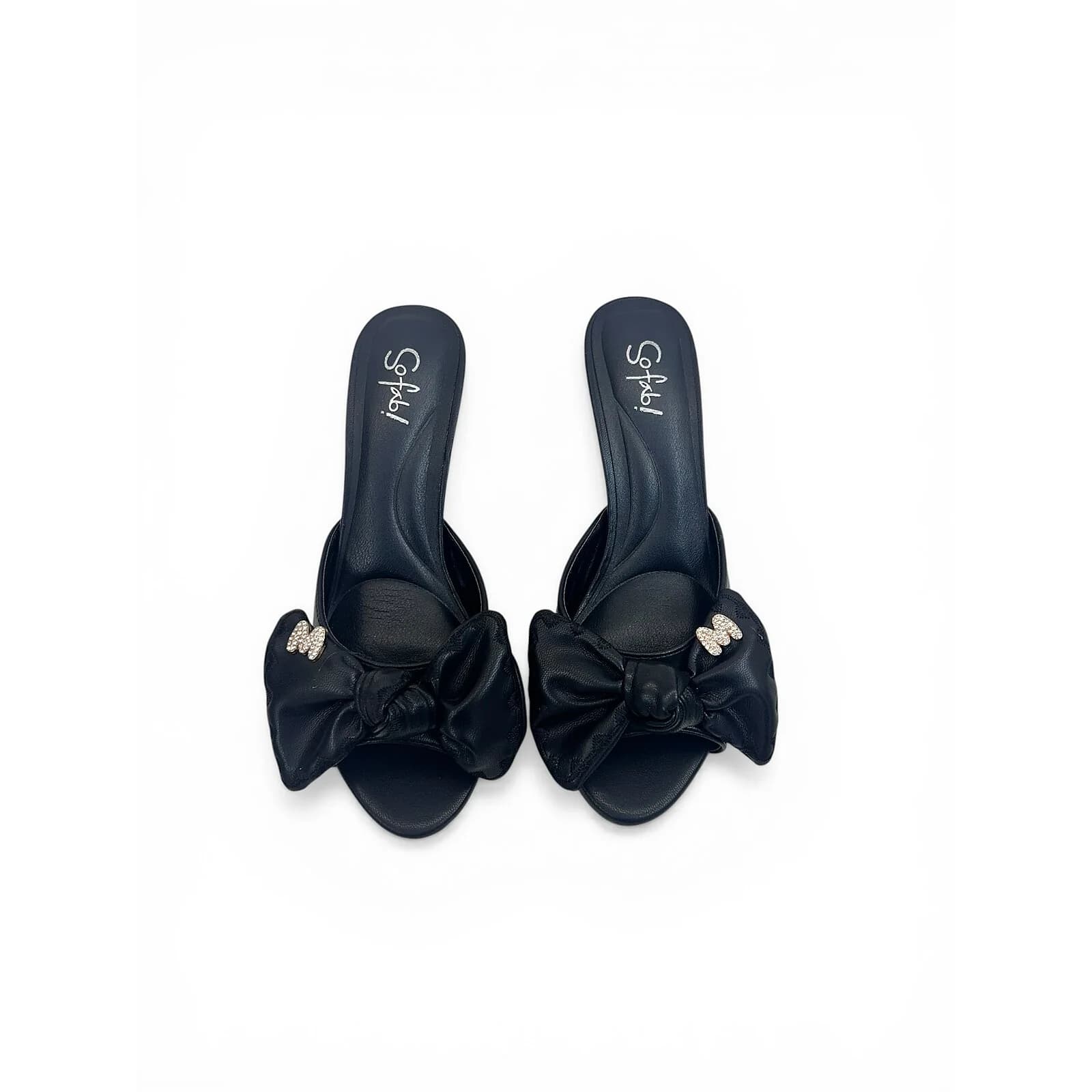 Black Bow Detail Slip-On Statement Heels for Women – Urbantoes India