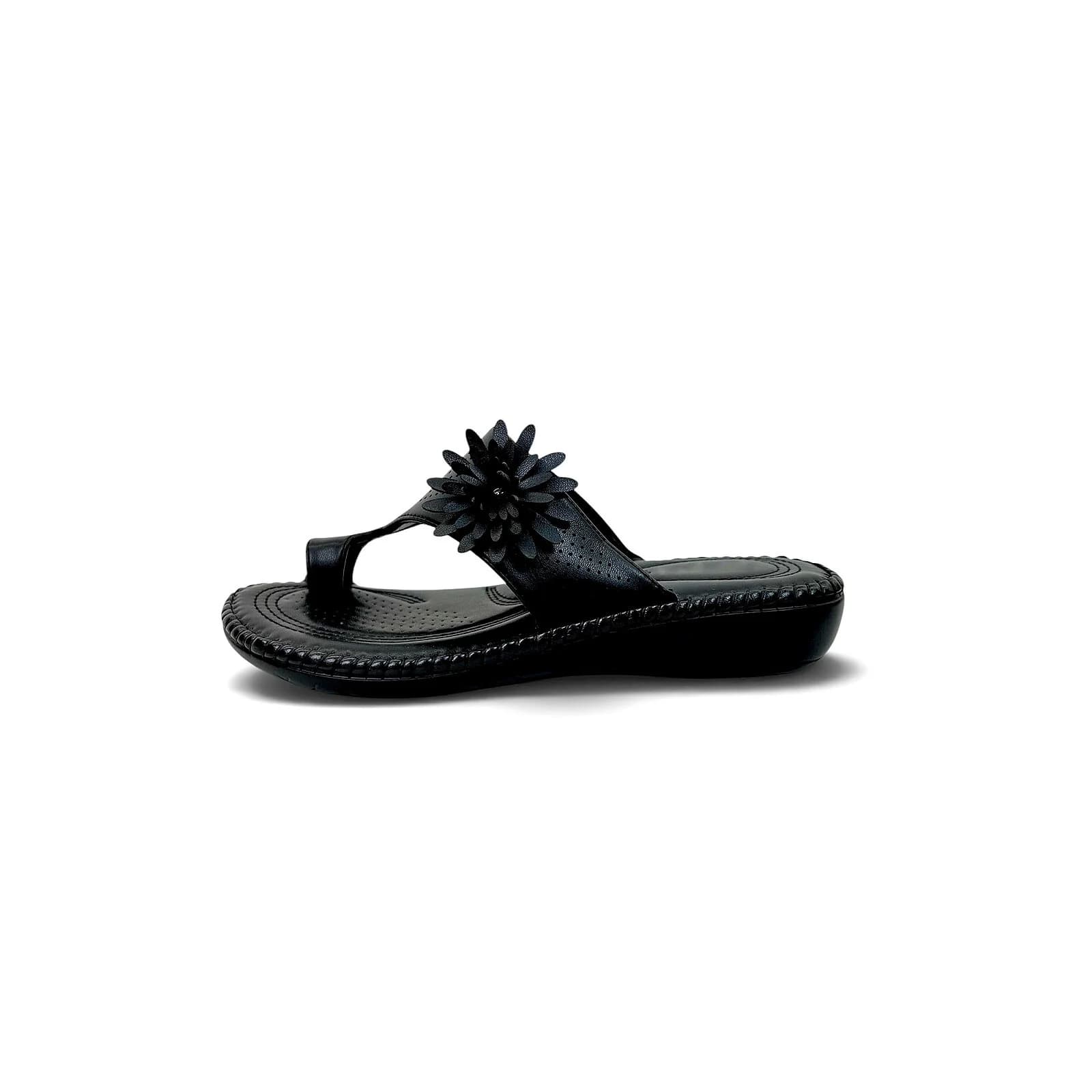 Black Comfort Toe Ring Sandals for Women with Floral Detail | Urbantoes