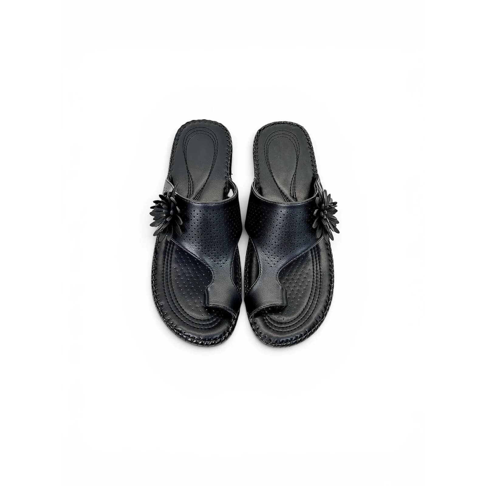 Black Comfort Toe Ring Sandals for Women with Floral Detail | Urbantoes