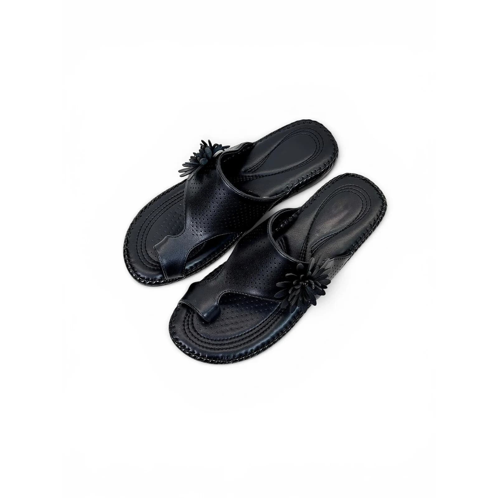 Black Comfort Toe Ring Sandals for Women with Floral Detail | Urbantoes