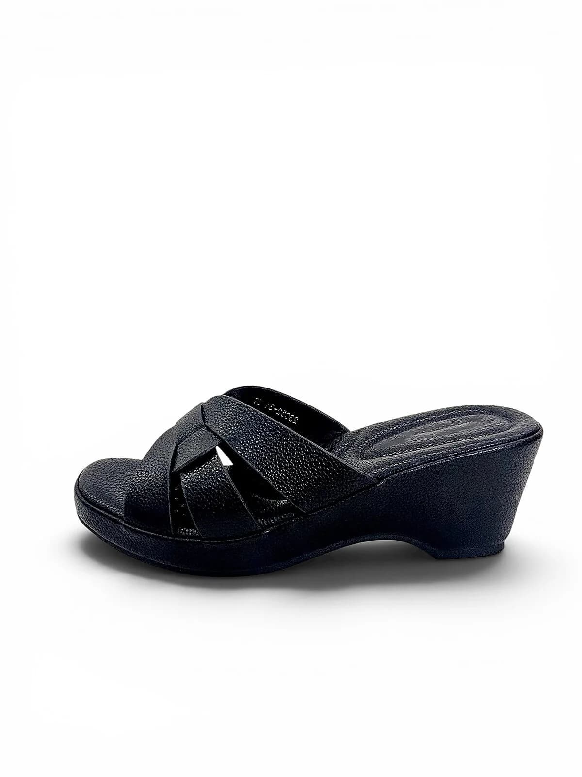 Black Wedge Slippers for Women with Cross Strap Comfort | UrbanToes