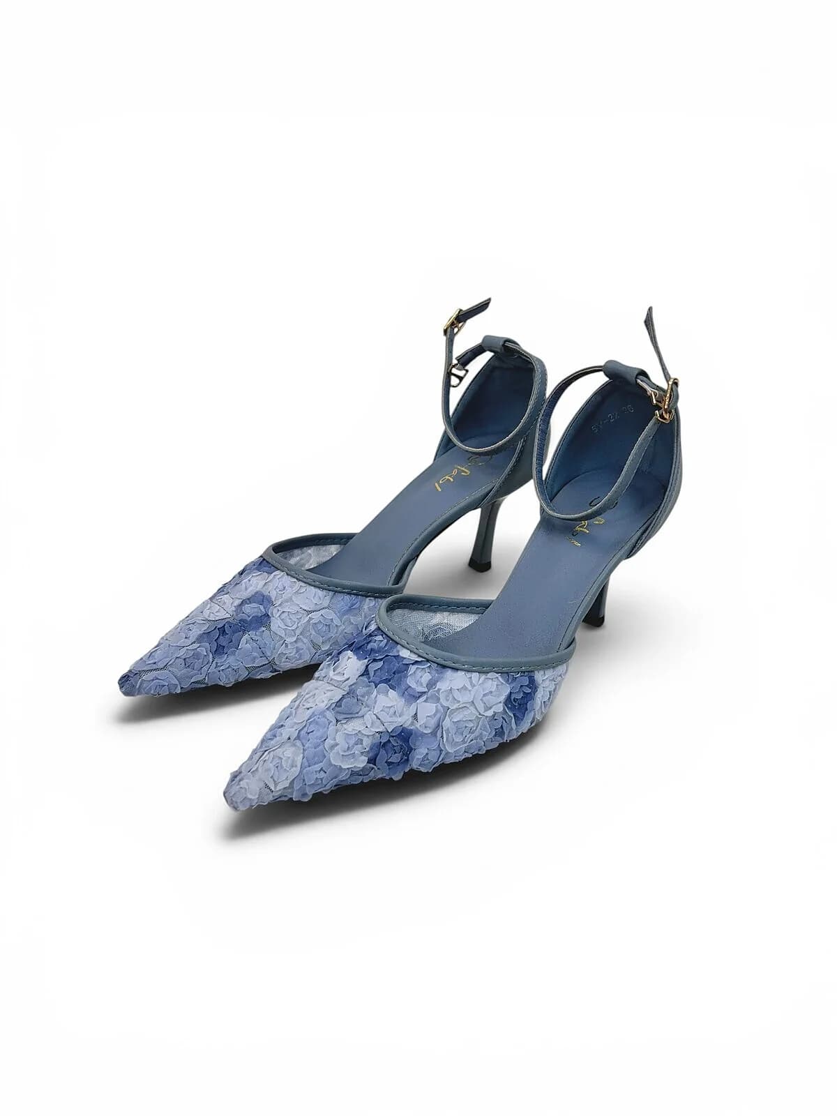 Blue Floral Mesh Heels for Women-Urbantoes