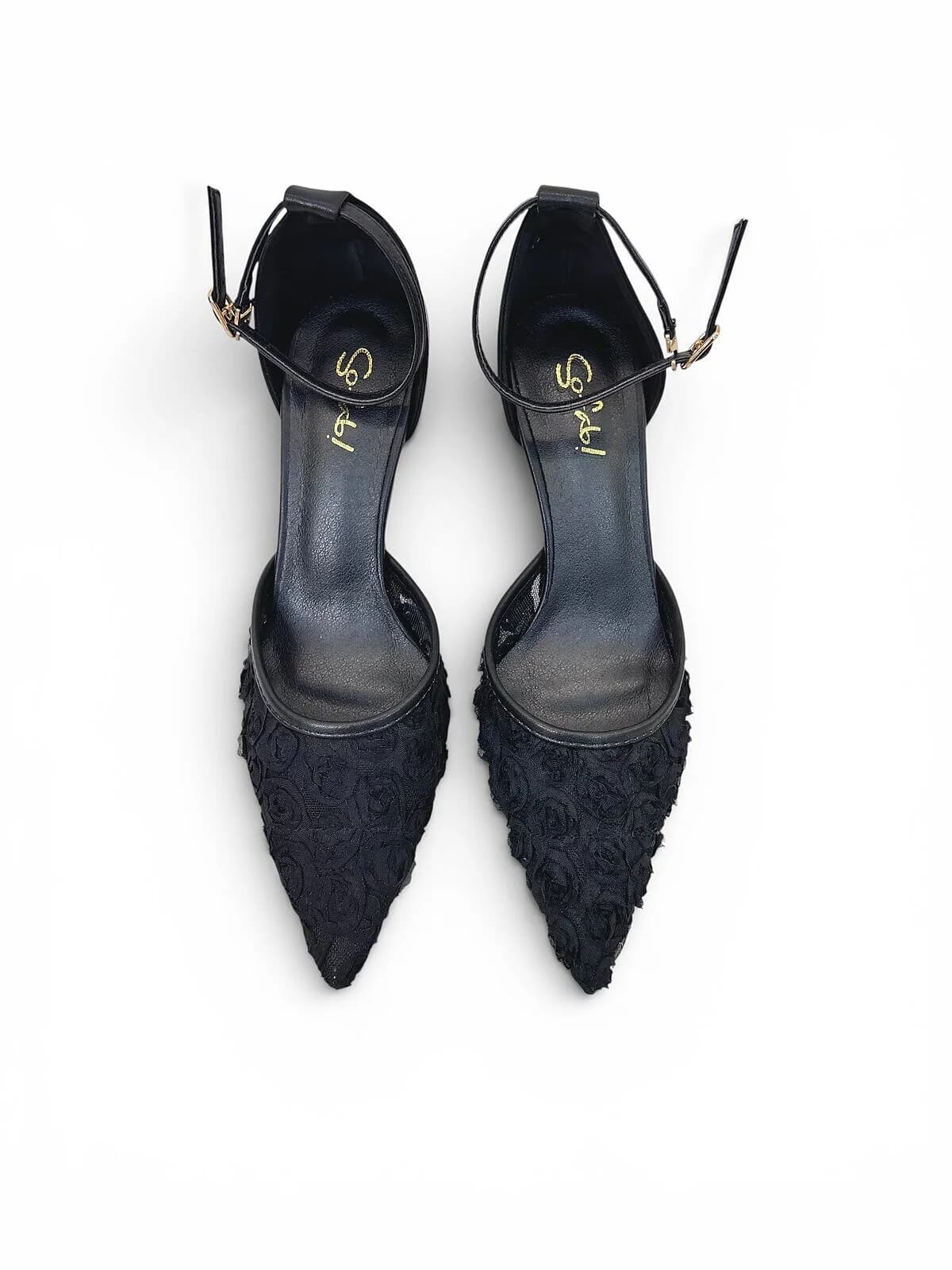 Black Floral Mesh Heels for Women-Urbantoes