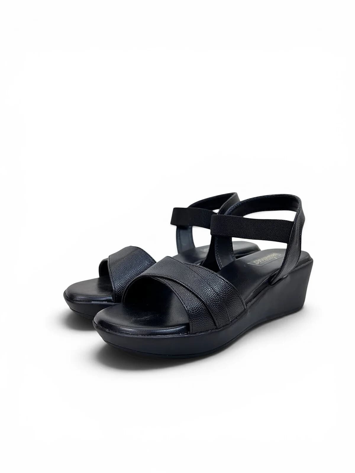 Black Comfort Wedge Sandals for Women with Elastic Ankle Strap | UrbanToes