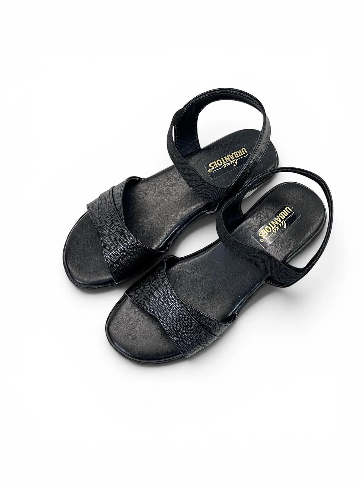 Black Comfort Wedge Sandals for Women with Elastic Ankle Strap | UrbanToes