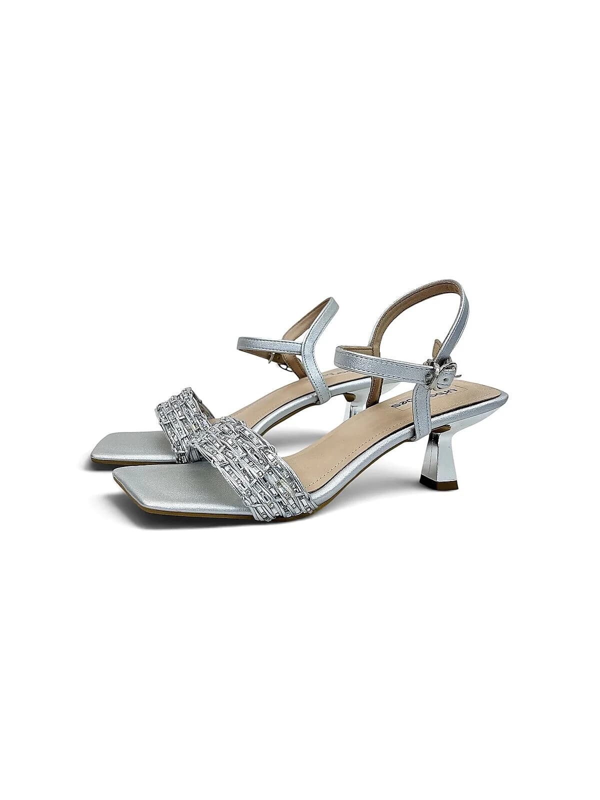 Silver Party Wear Kitten Heels for Women with Rhinestone Strap | UrbanToes
