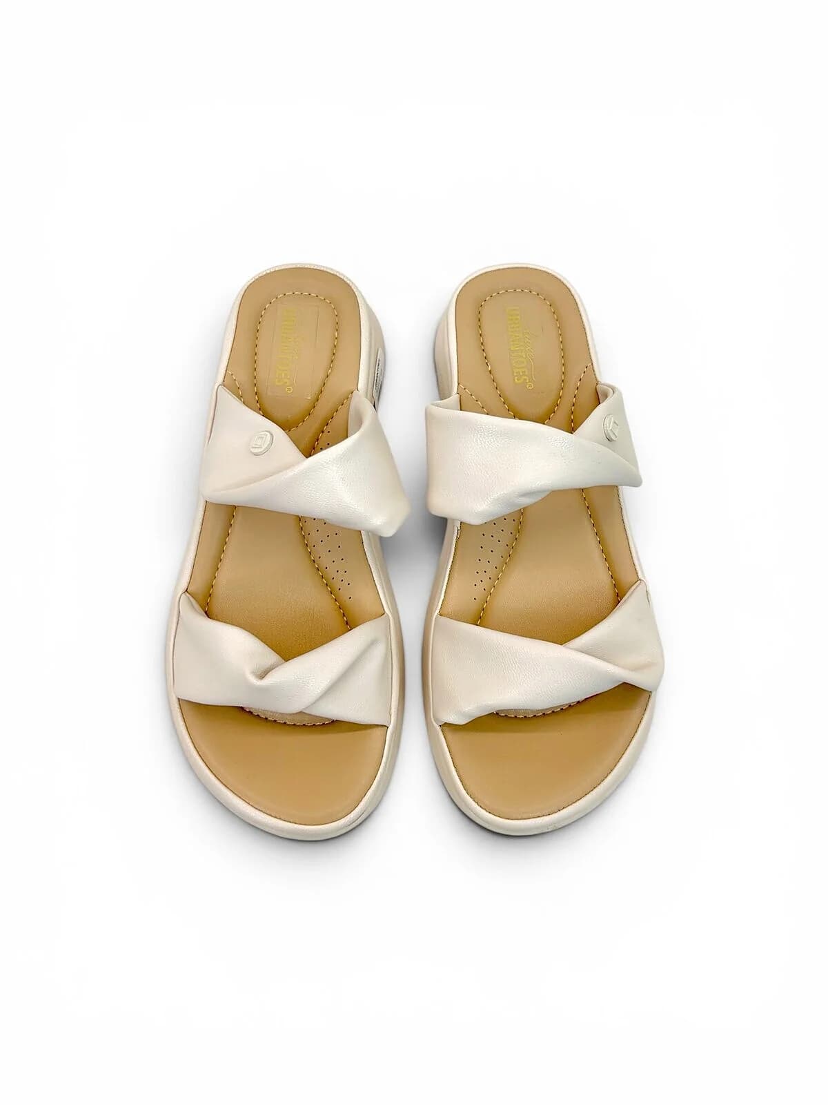 Cream Comfort Wedge Sandals for Women with Soft Twist Straps | UrbanToes