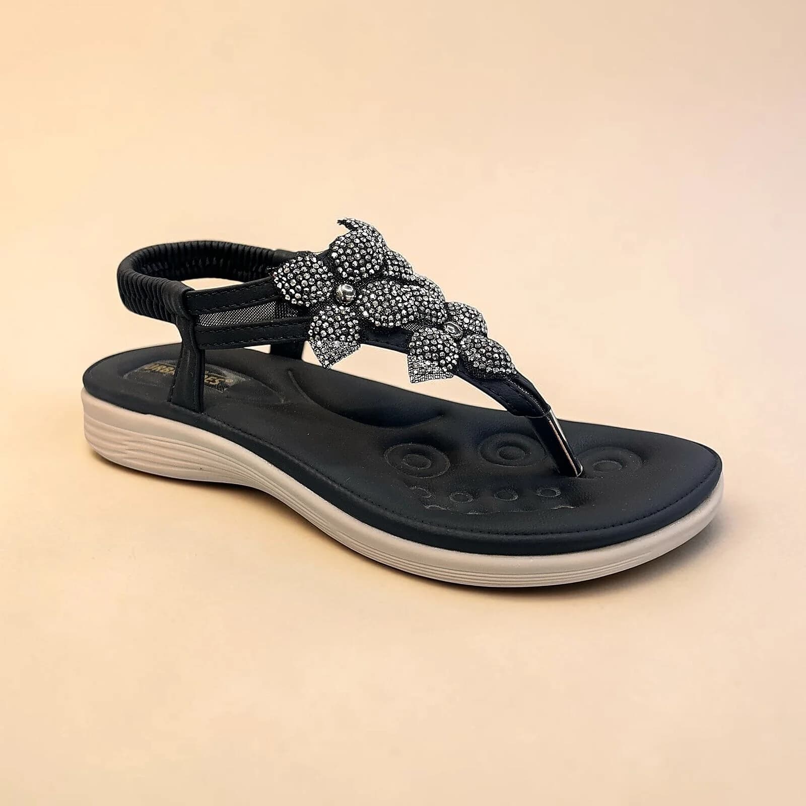 Black Comfort Sandals Women Floral Backstrap-Urbantoes