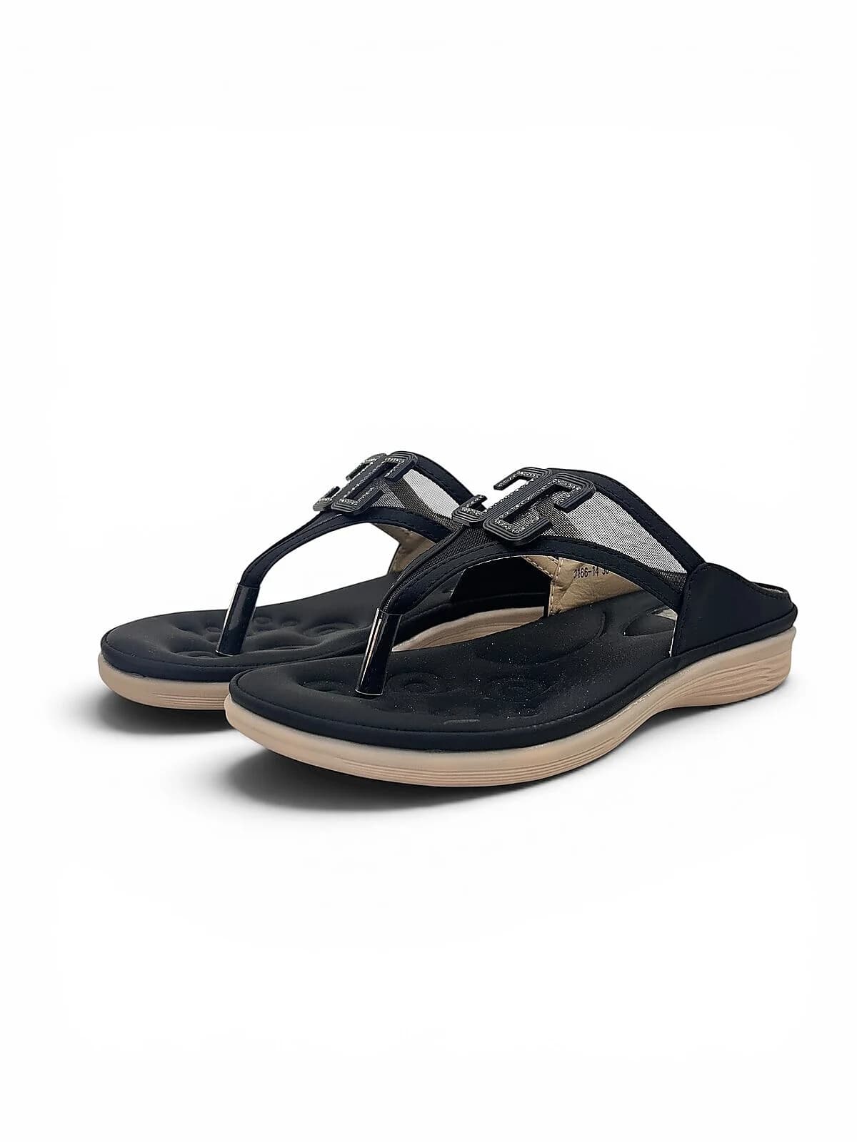 Black Wedge Toe-Post Sandals for Women
