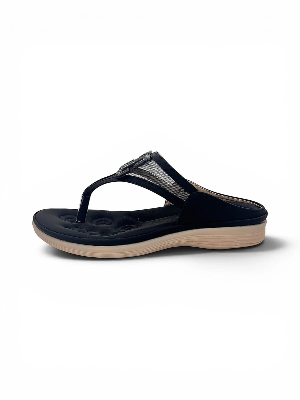 Black Wedge Toe-Post Sandals for Women