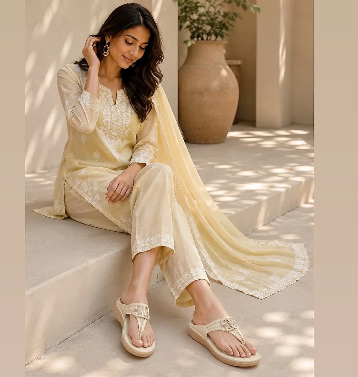 Beige Platform Toe-Post Sandals for Women