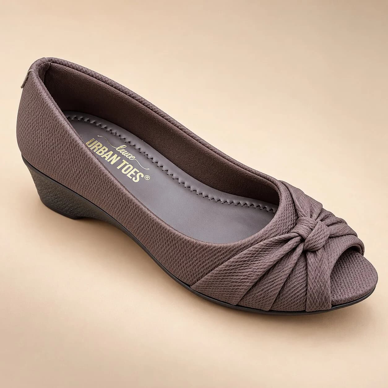 Women Brown Peep-Toe Wedge Heels with Bow Detail
