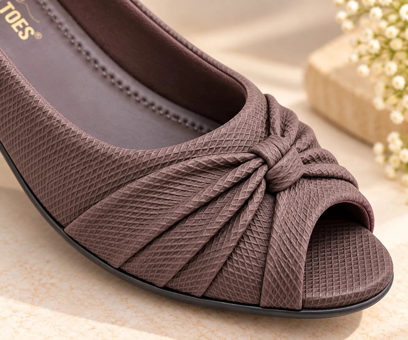 Women Brown Peep-Toe Wedge Heels with Bow Detail
