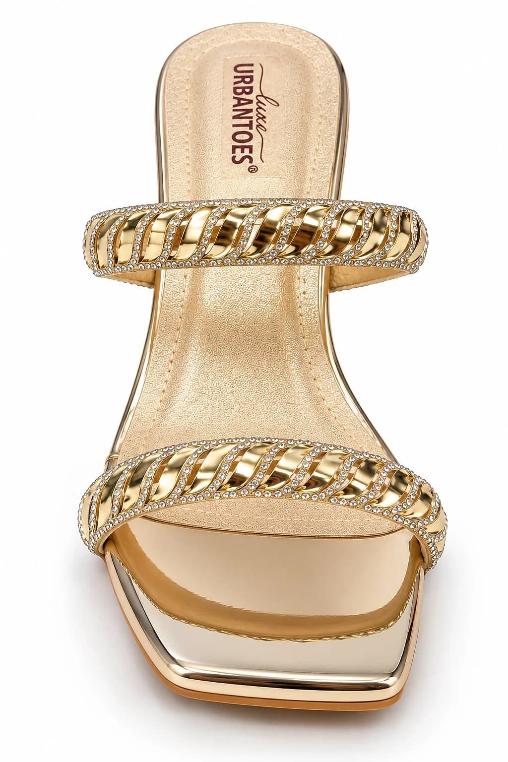 Glamorous Gold Rhinestone Mule Heels for Women