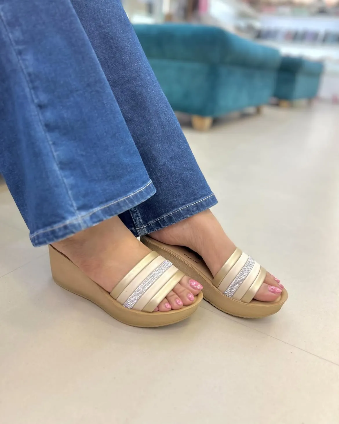 Glow Gold Wedge Sliders - UrbanToes