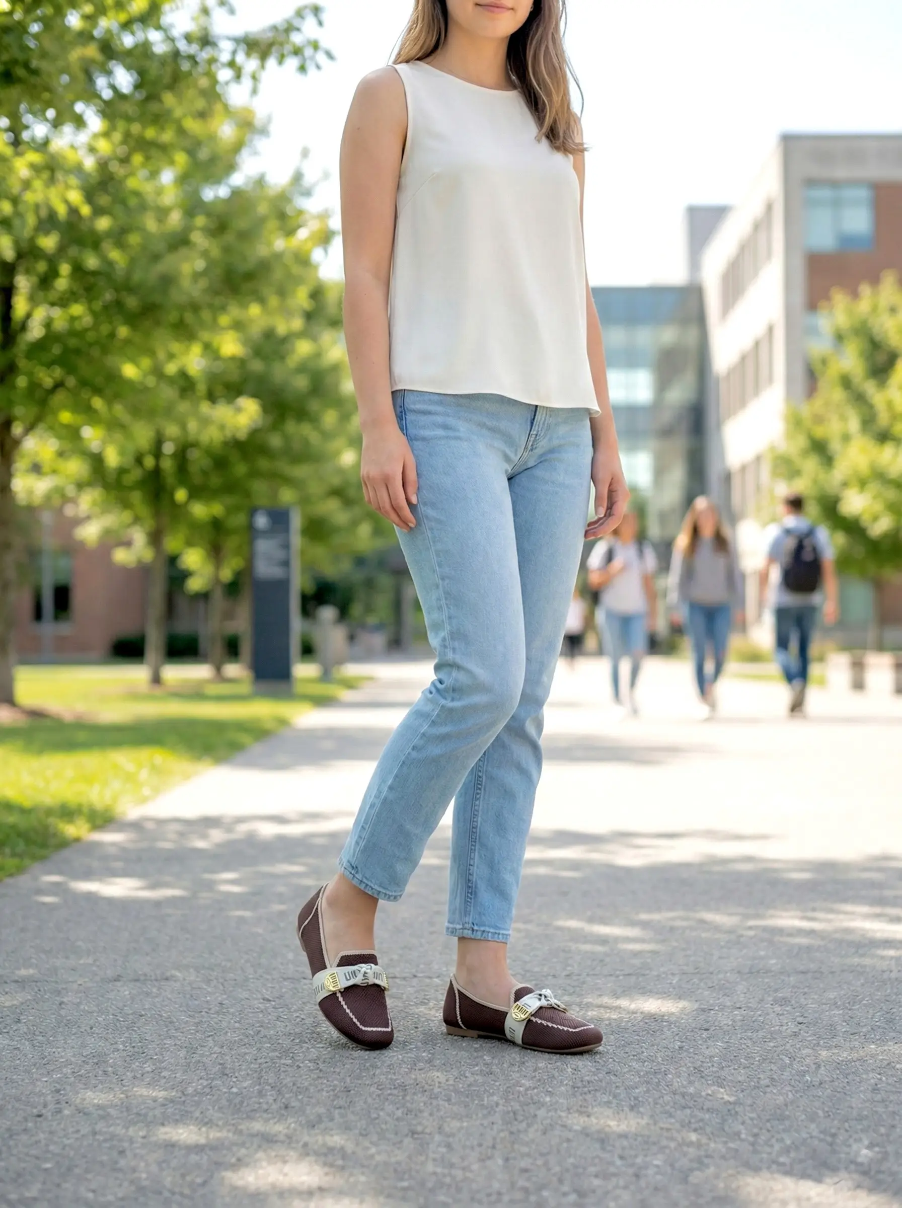 Women’s Coffee Brown Knit Loafers with Elegant Metal Detail - UrbanToes