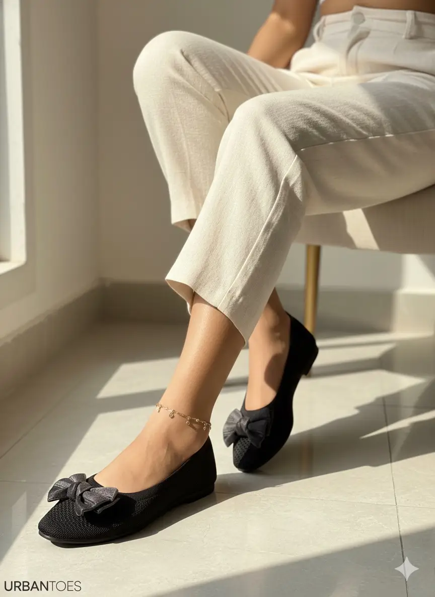 Elegant Black Ballerina Flats with Stylish Bow — Comfort Daily Wear for Women - UrbanToes