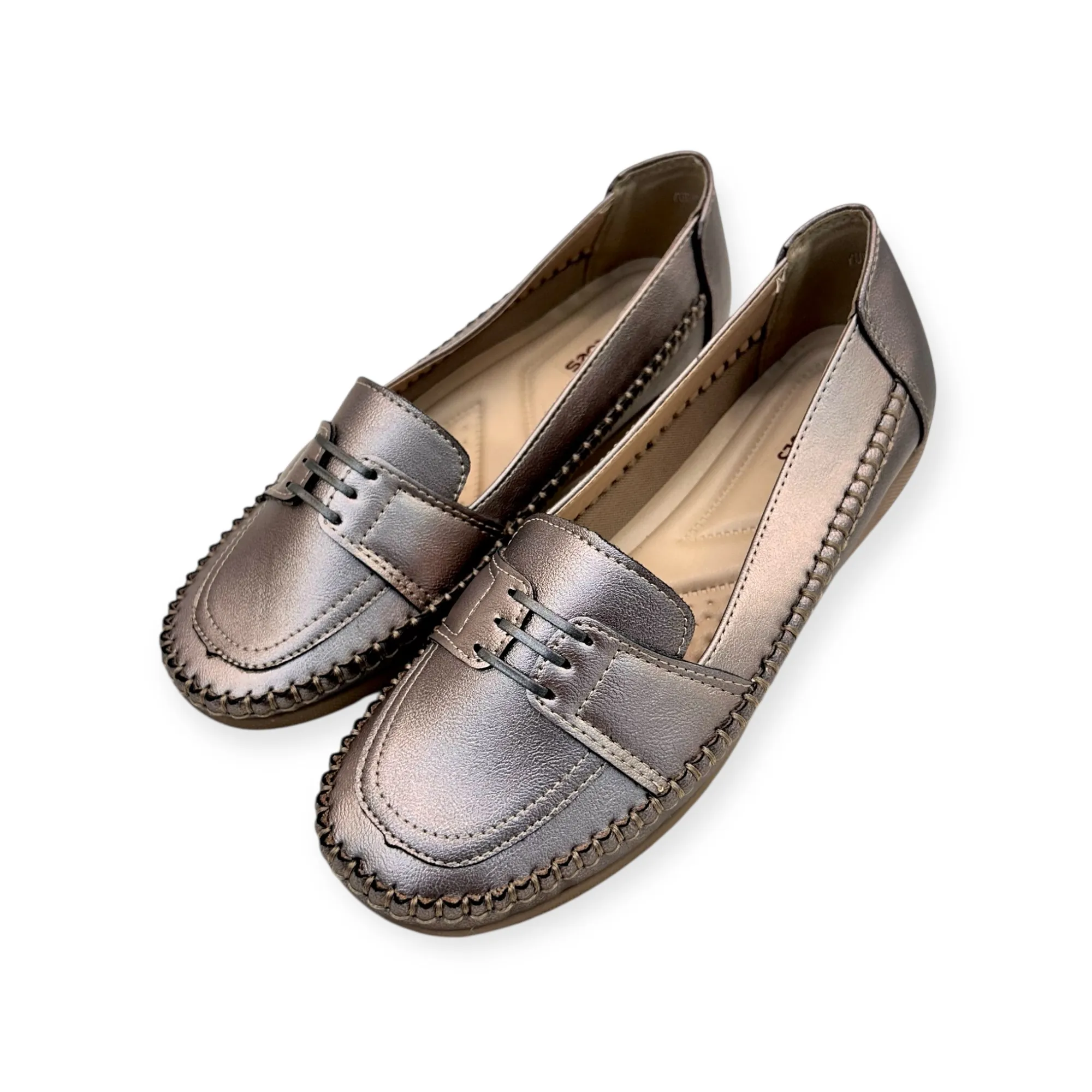 UrbanToes Women’s Metallic Grey Comfort Walking Flats - UrbanToes