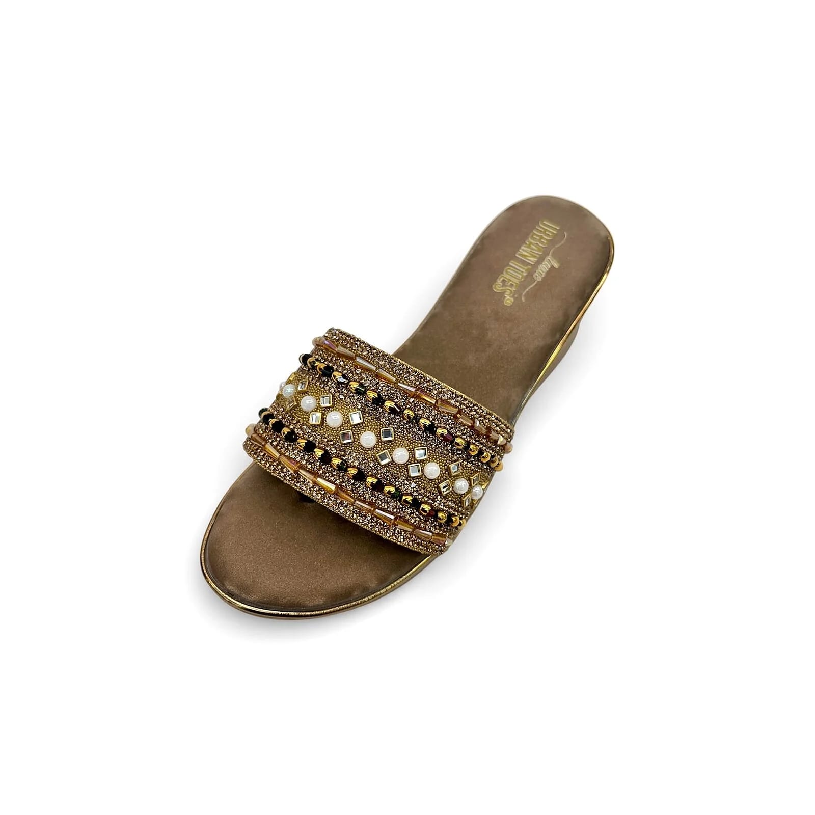 Women’s Brown Stonework Wedge Slide Sandals for Festive & Party Wear - UrbanToes