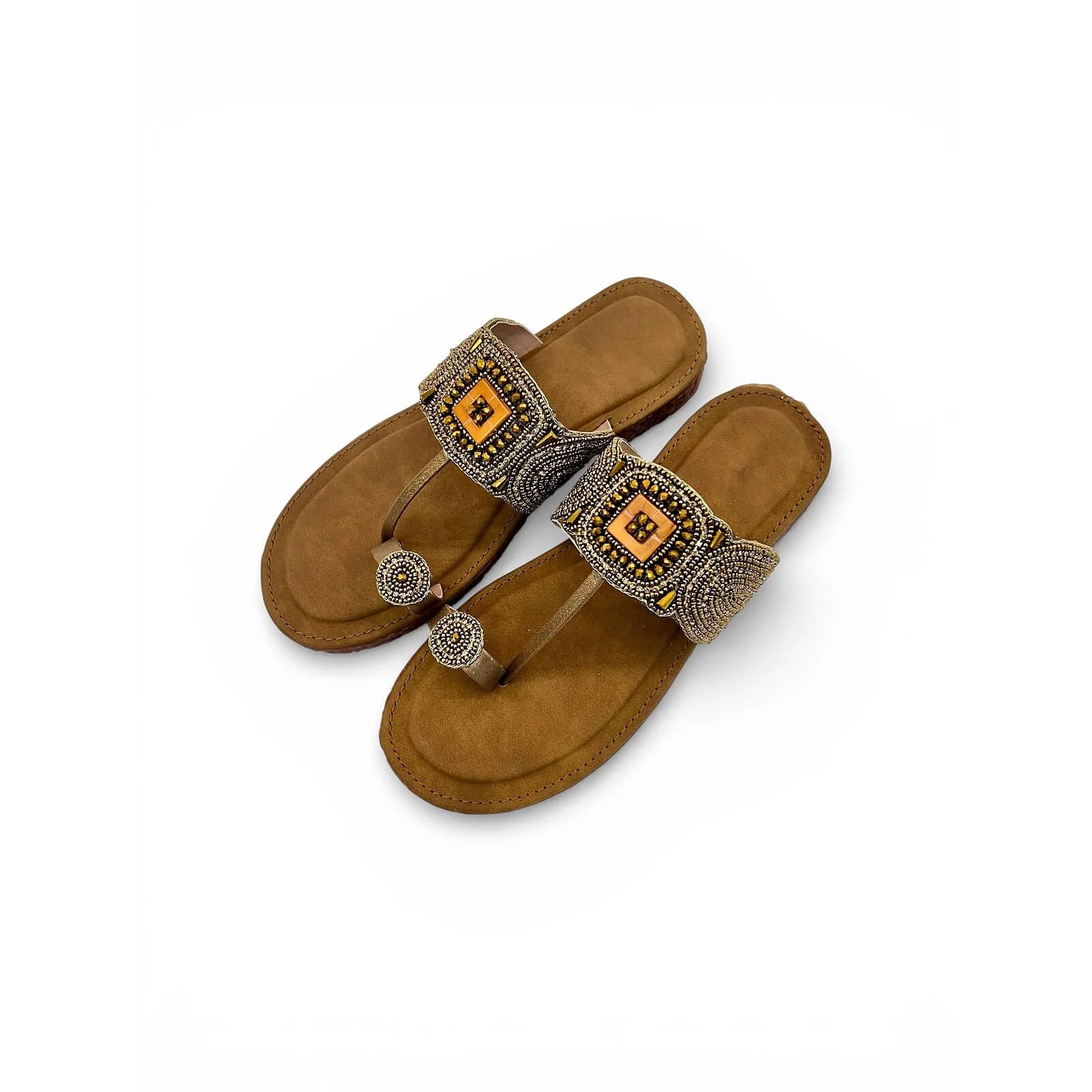Ethnic Flat Sandals for Women – Embellished Kolhapuri Style Toe Ring Flats - UrbanToes