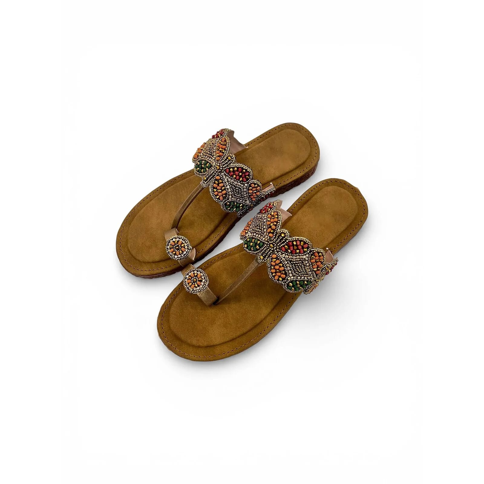 Embellished Kolhapuri Sandals for Women – Festive Toe Ring Flat Slippers - UrbanToes