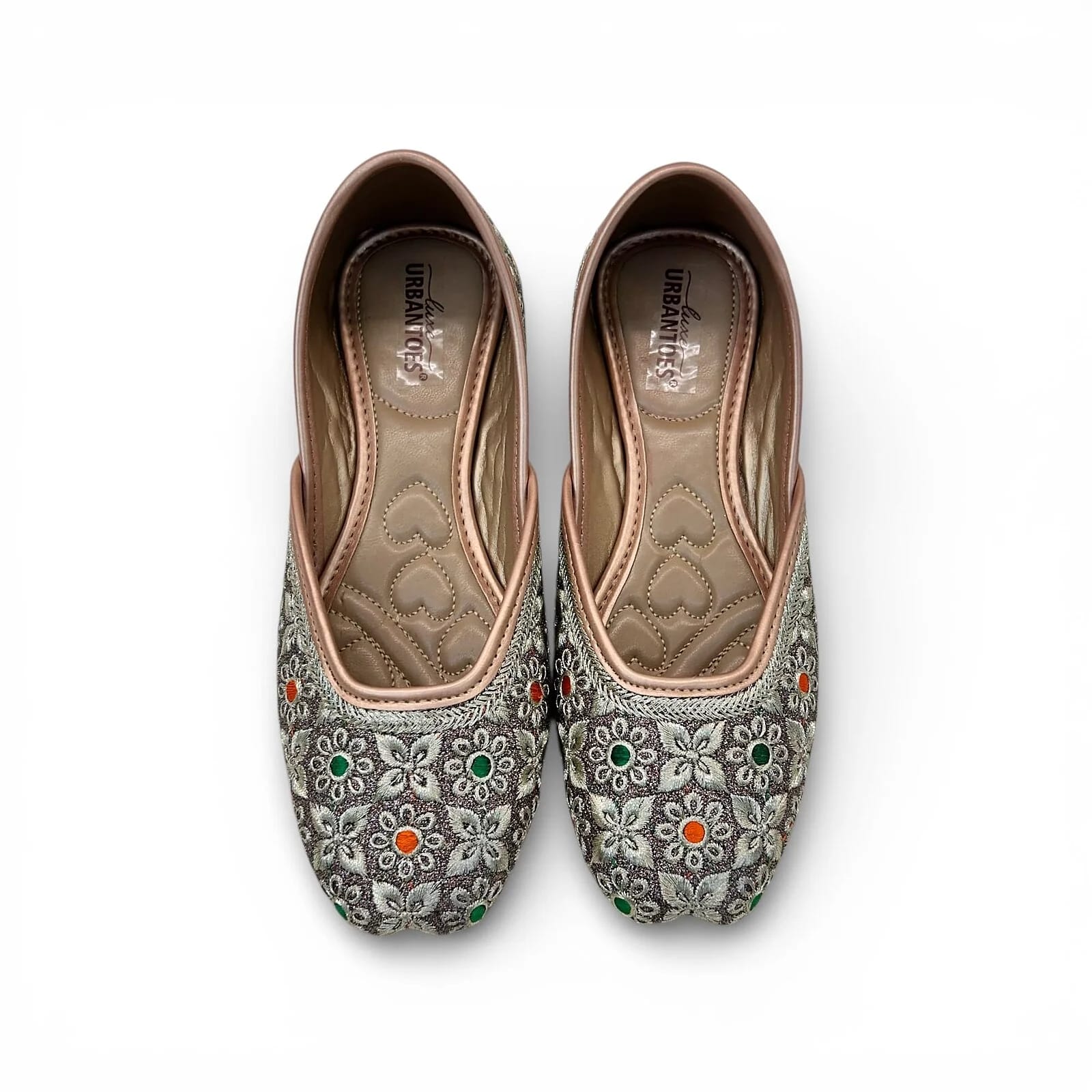 Women’s Antique Golden Embroidered Punjabi Jutti with Floral Motifs - UrbanToes